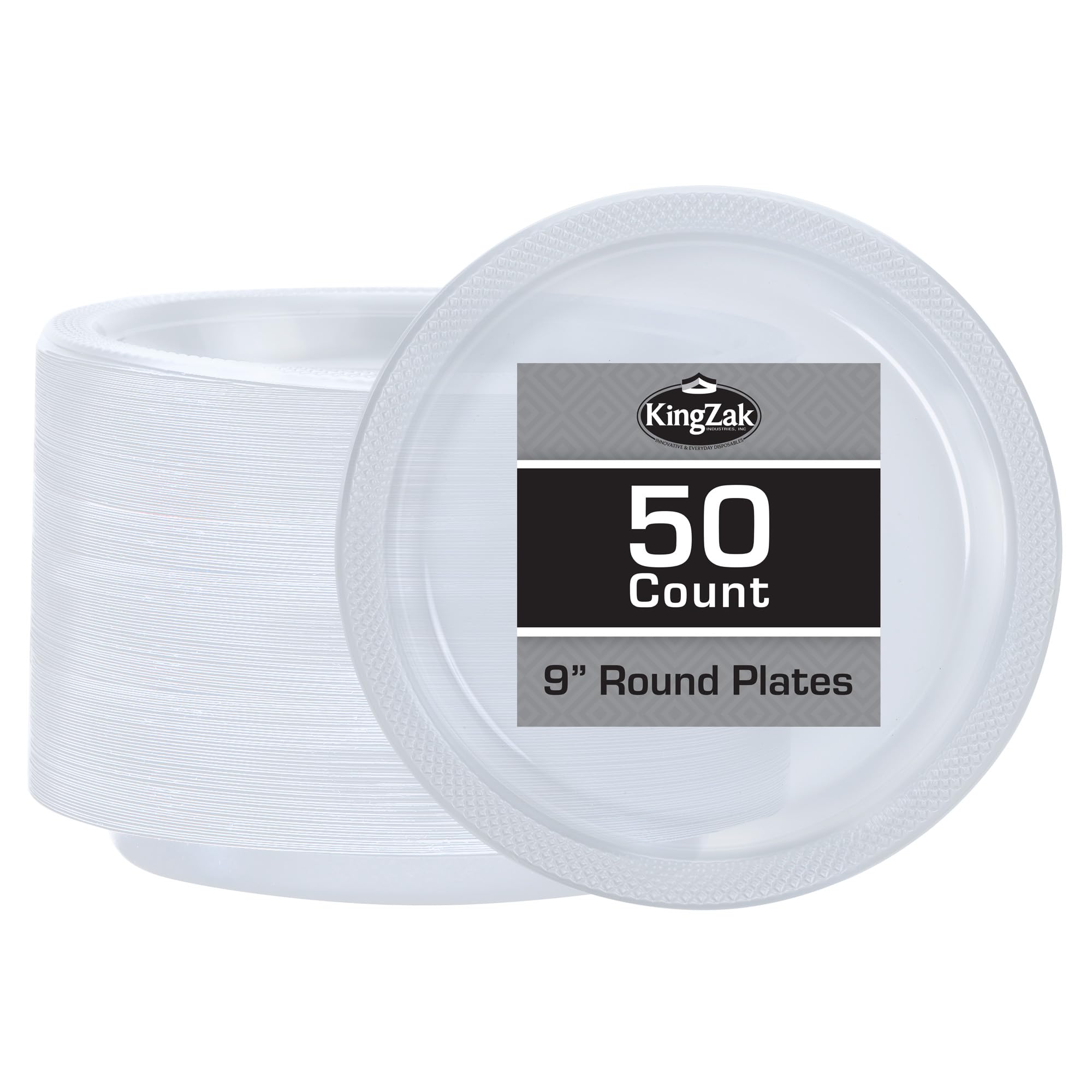 Clear Solid Color Premium Heavy Weight Plastic Dinner Plate (9'') 50 Count - Elegant & Durable For Parties & Events