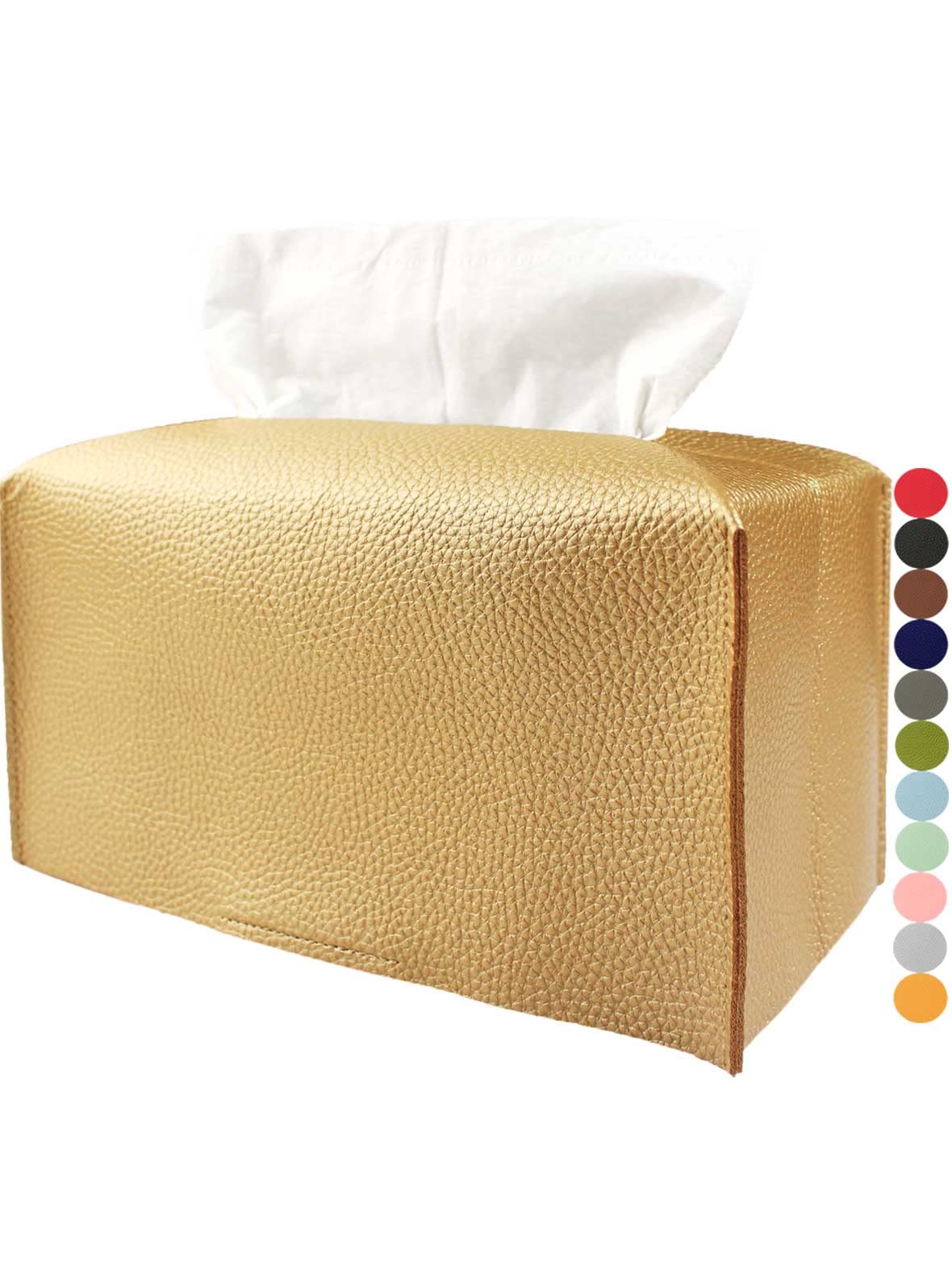 Gold Tissue Box Cover Rectangular - Plus Size Leather Tissue Box Holer With Bottom Belt Modern Pu Leather Long Rectangle Tissue