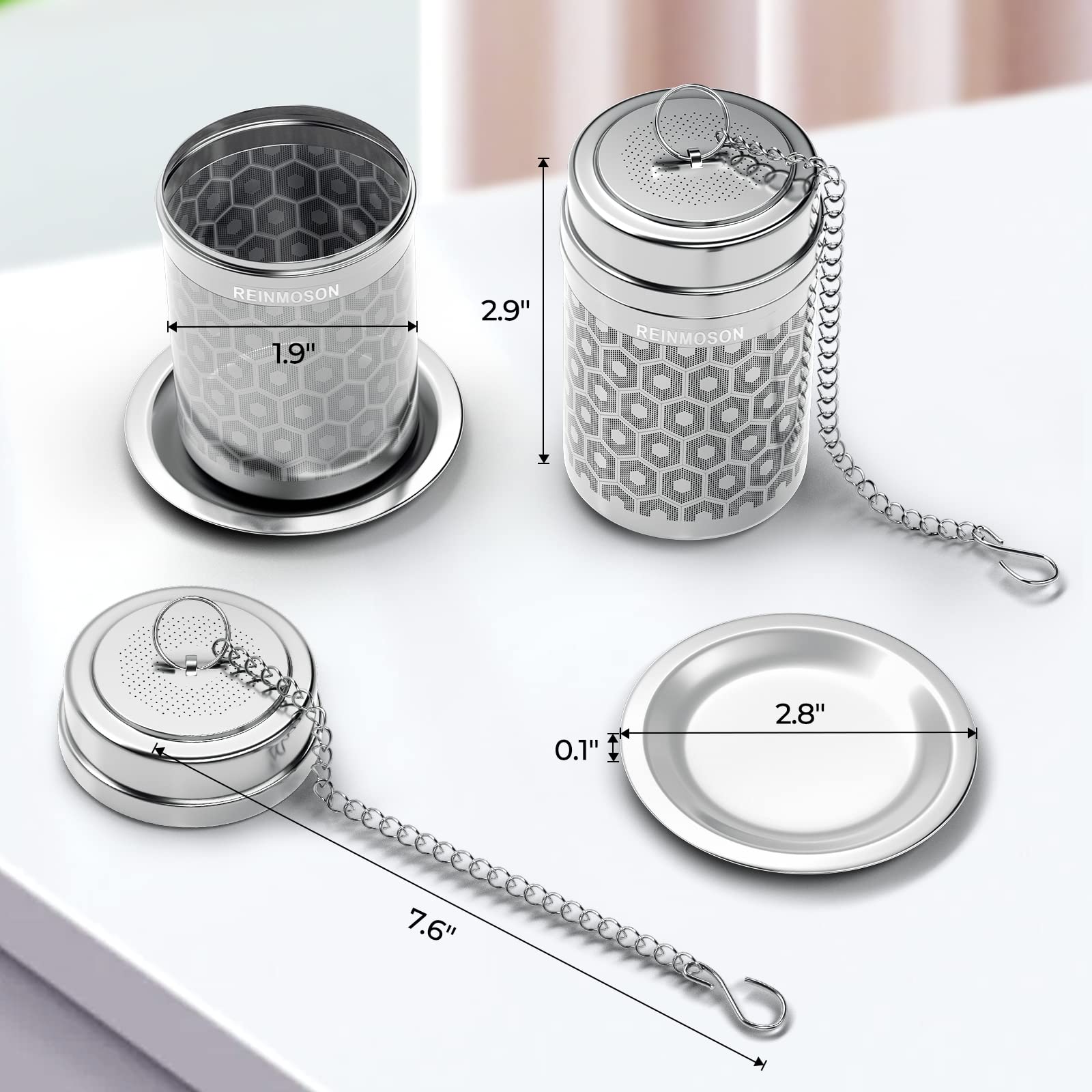 2 Pack Reinmoson Large Tea Infuser For Loose Tea & Spice Infuser For Cooking, Extra Fine Mesh Large Tea Strainers For Loose Tea,