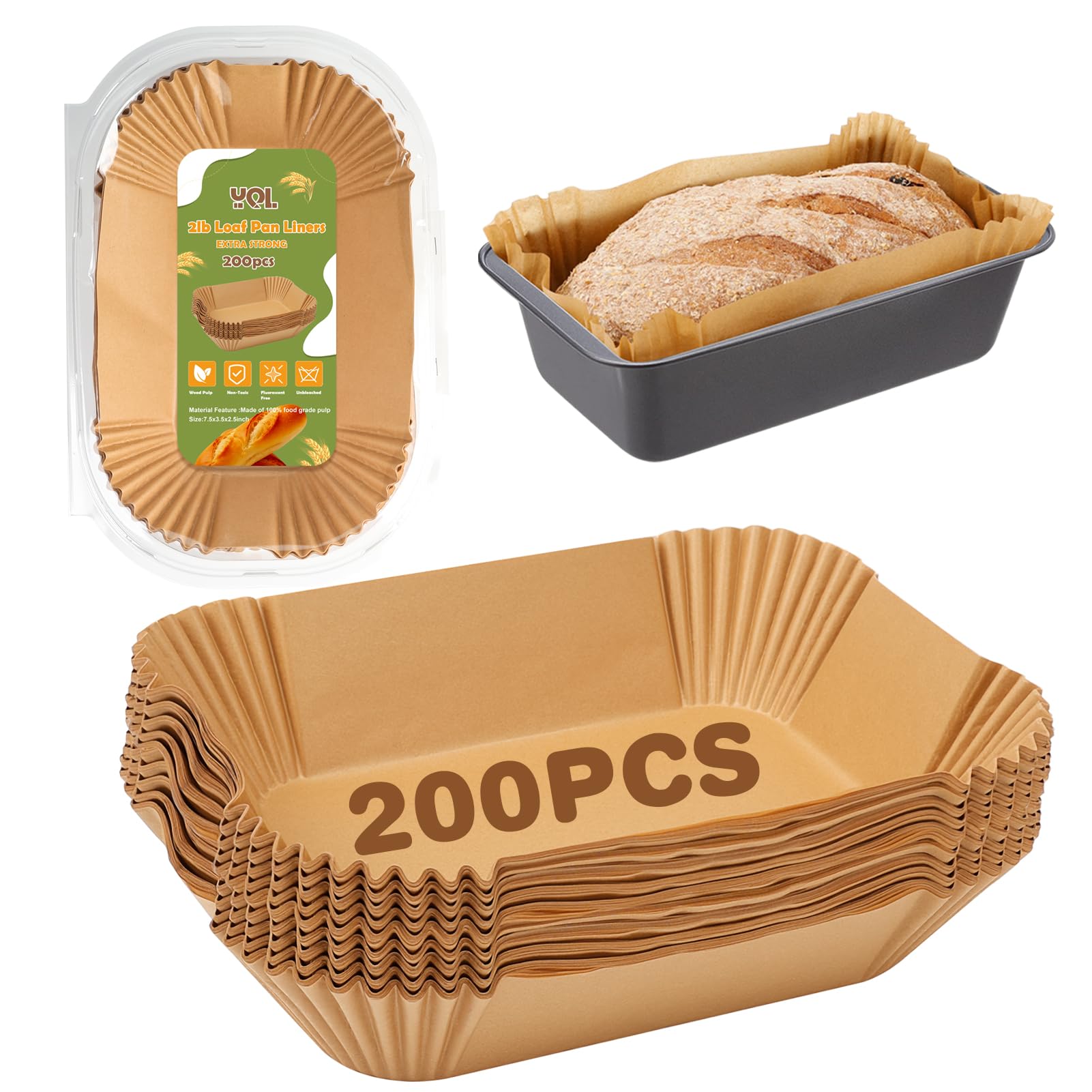 YQL 200 PCS Loaf Pan Liners, Nonstick Paper Liners for 9x5 Baking Pan