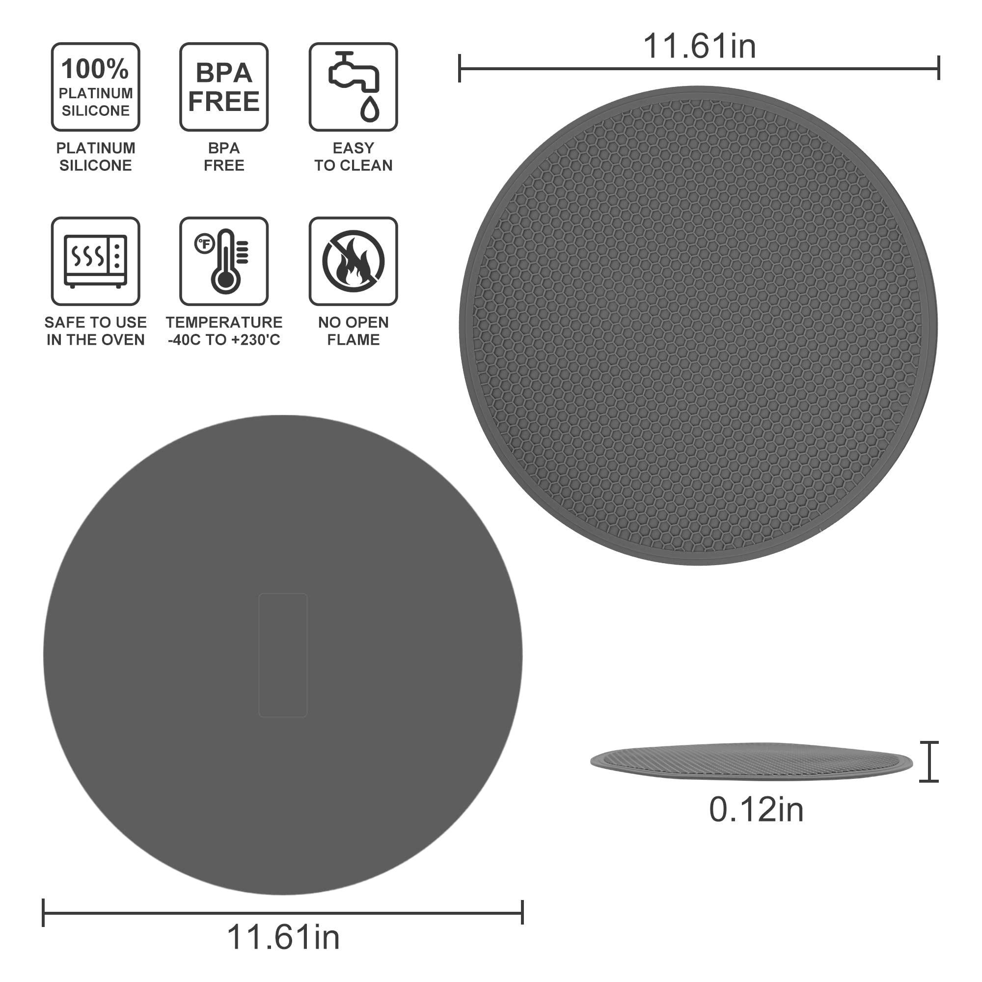 Viwehots Silicone Trivet Mat -Pot Holders-Round Trivets For Hot Dishes-Pots & Pans, Dia11.81 Microwave Plate Cover Mat, Multi Us