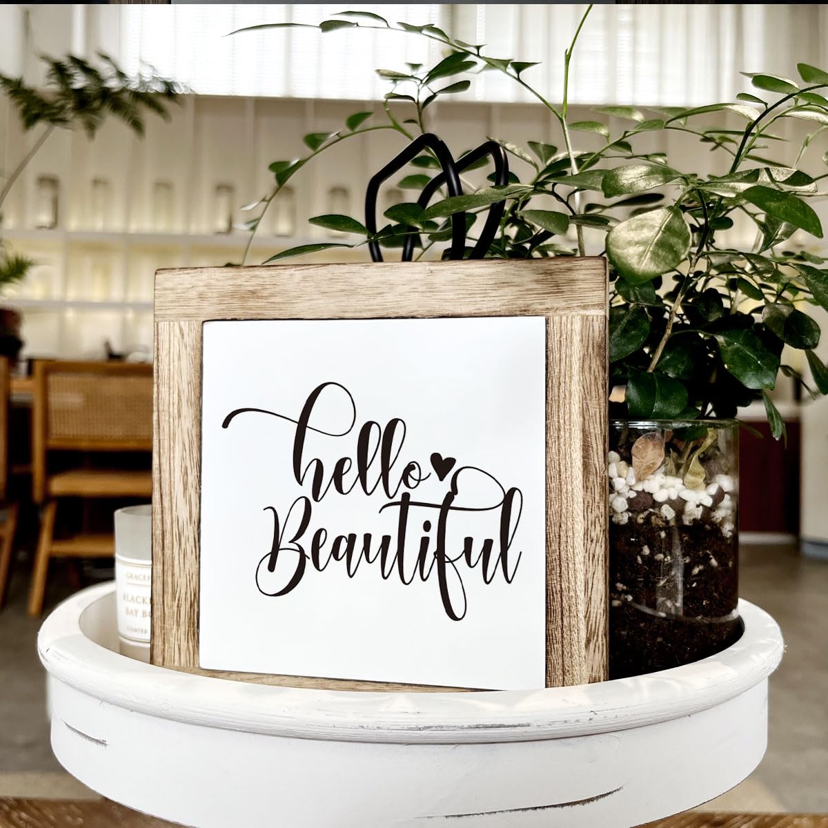 Hello Beautiful Sign, Rustic Wood Sign, Bathroom Decor Set, Wooden Box Signs for Home Decors, Modern Farmhouse Decor for Shelf T
