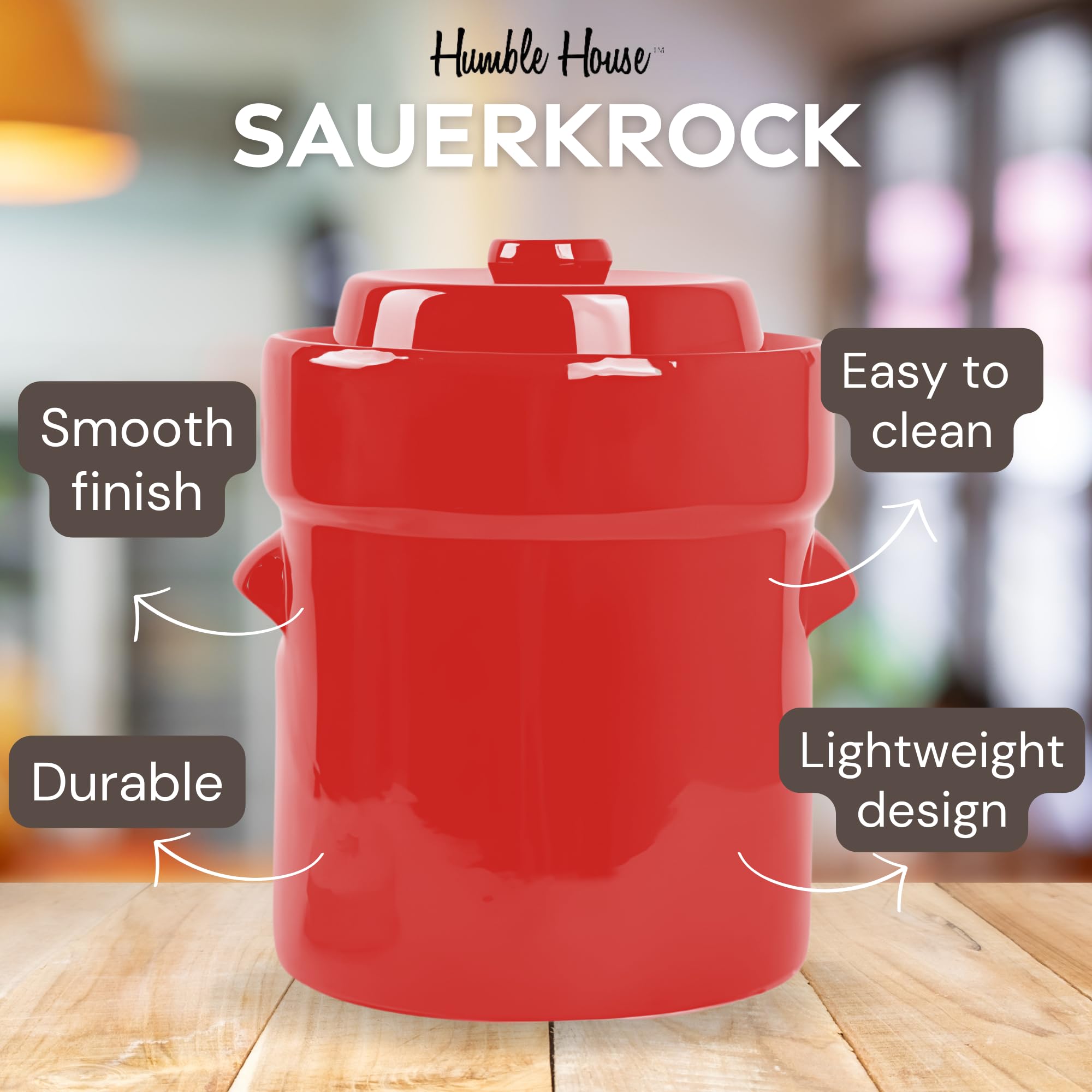 1/2 Gallon Ceramic Sauerkraut Fermentation Crock With Lid  Glazed Weights  & Pounder Humble House Sauerkrock 2 Liter Red Fermenting Crock Jar Kit For Pickling Cabbage  Kimchi  Pickles  Vegetables
