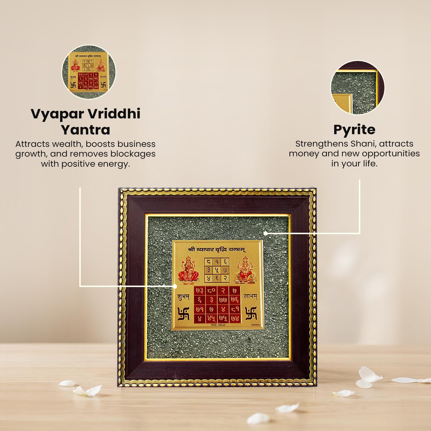 Astrotalk Vyapar Vriddhi Yantra on Raw Pyrite Frame | Pyrite Attracts Money, Yantra Boosts Growth | Increases Sales, Profits & Removes Obstacles | Vastu Items for Home & Office | 19x19x1 cm | 1 Piece