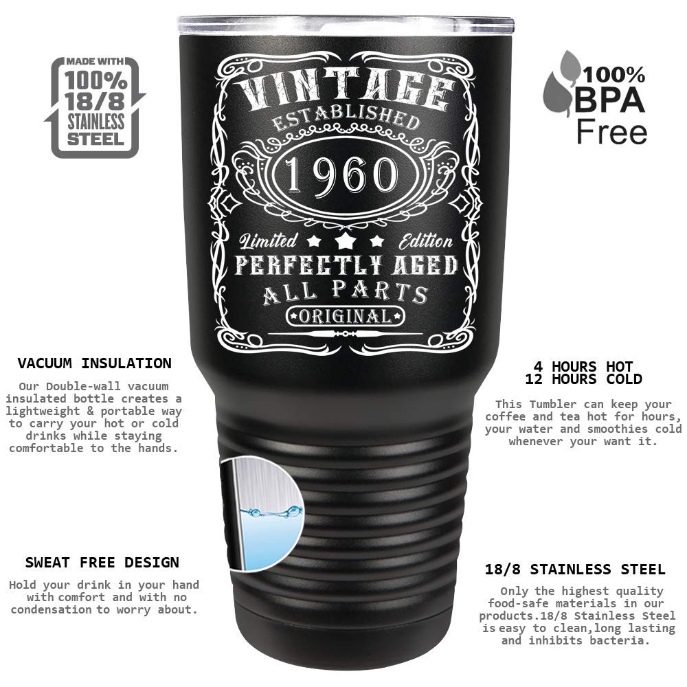 1960 Limited Edition All Parts Original 60Th Birthday On Black 30 Oz Stainless Steel Tumbler