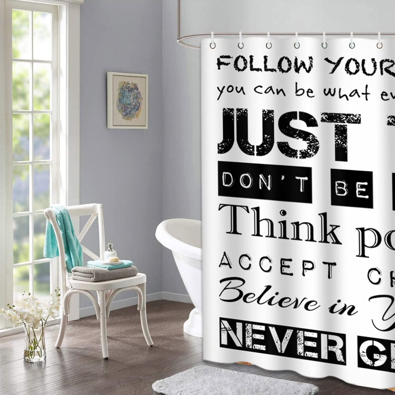 Emvency Black Positive Shower Curtain Quotes Inspirational Motivational Teen Follow Your Dreams Just Try Never Give Up Kids Boys