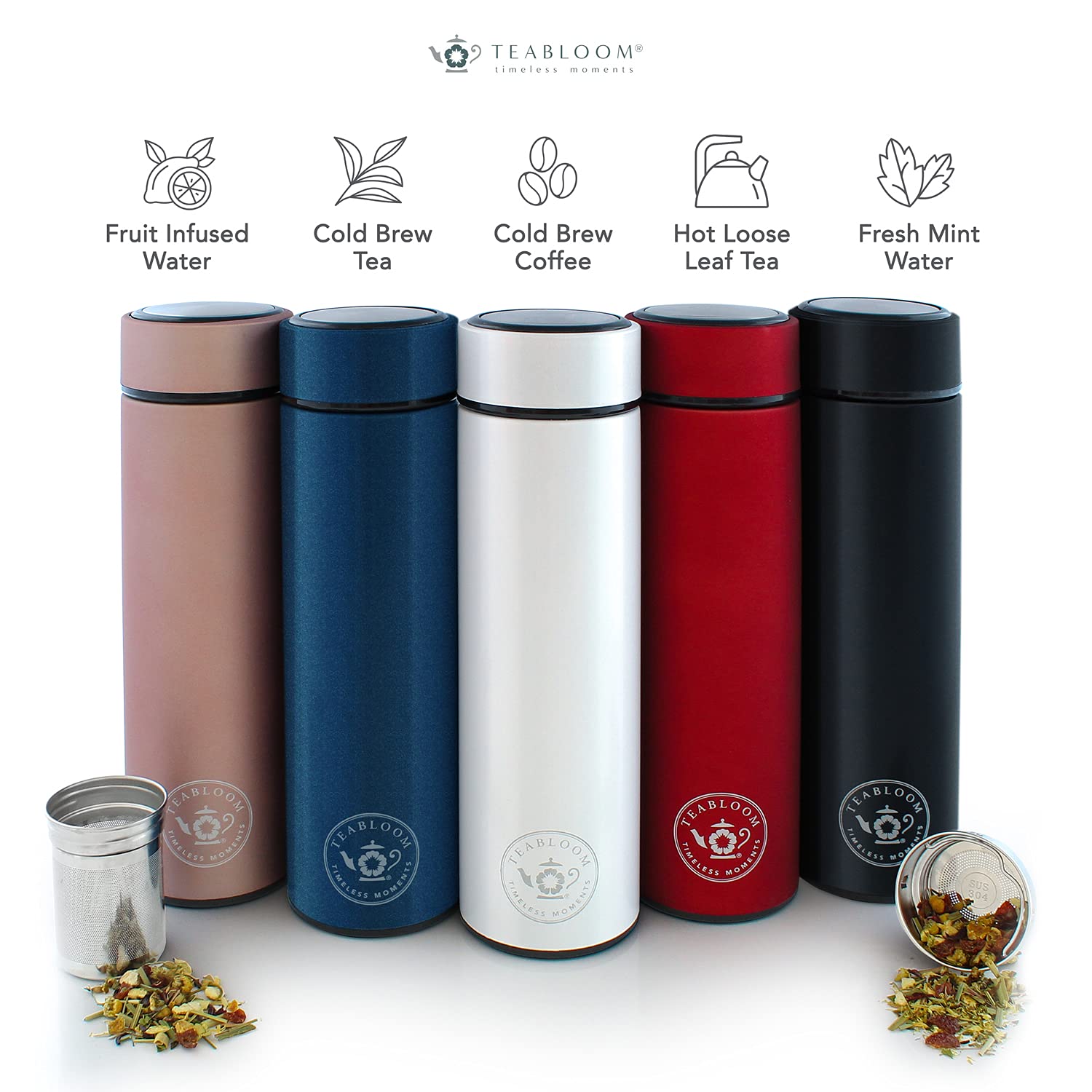 Teabloom - The Original All-Brew Travel Tumbler & Thermos | Oprahs Favorite | 16Oz/480Ml Insulated Water Bottle/Tea Flask/Cold B