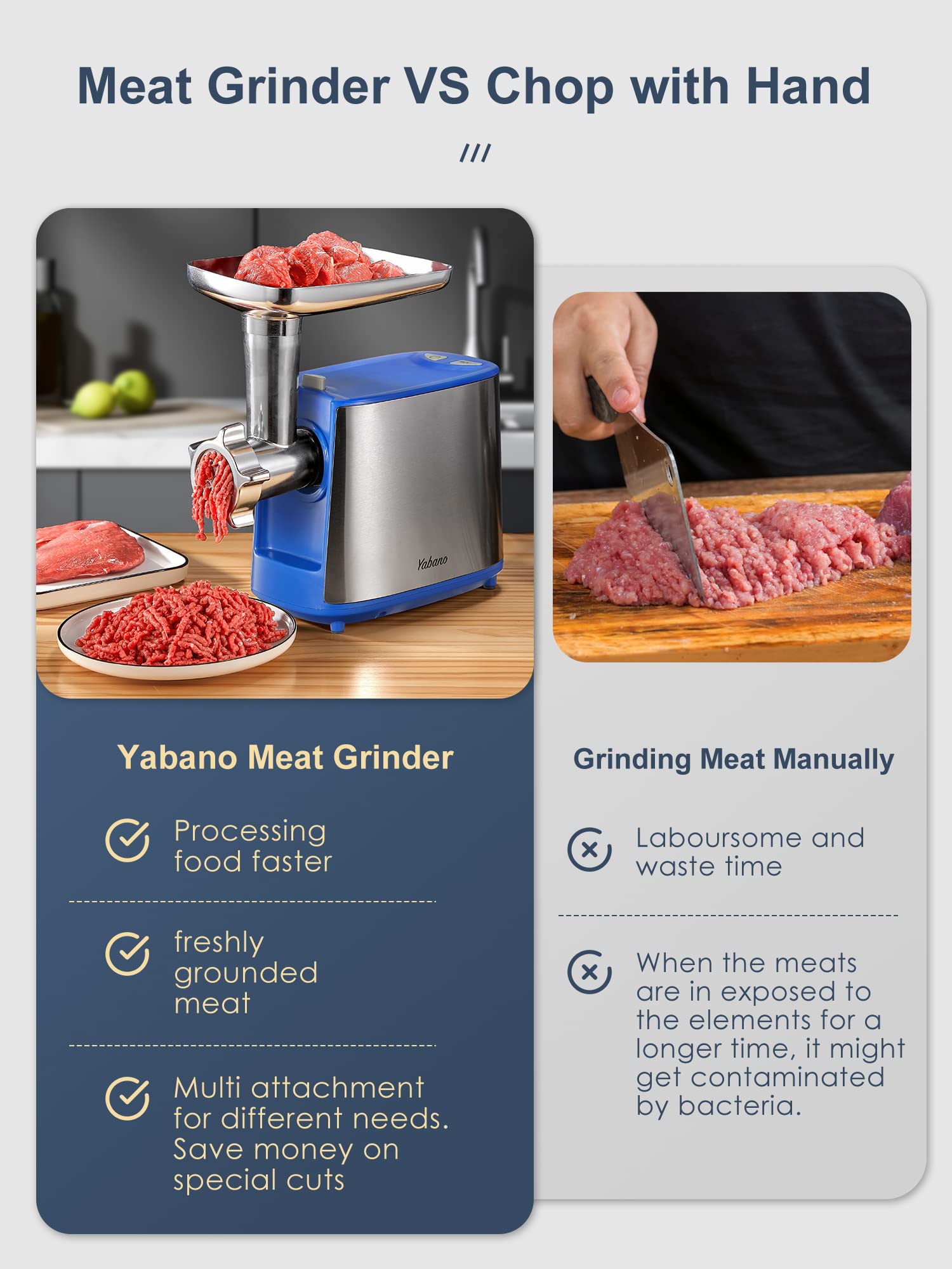 Electric Meat Grinder  Heavy Duty Meat Mincer  Sausage Stuffer Maker  Food Grinder with Sausage & Kubbe Kit  2 Grinder Plates  Stainless Steel (Blue)