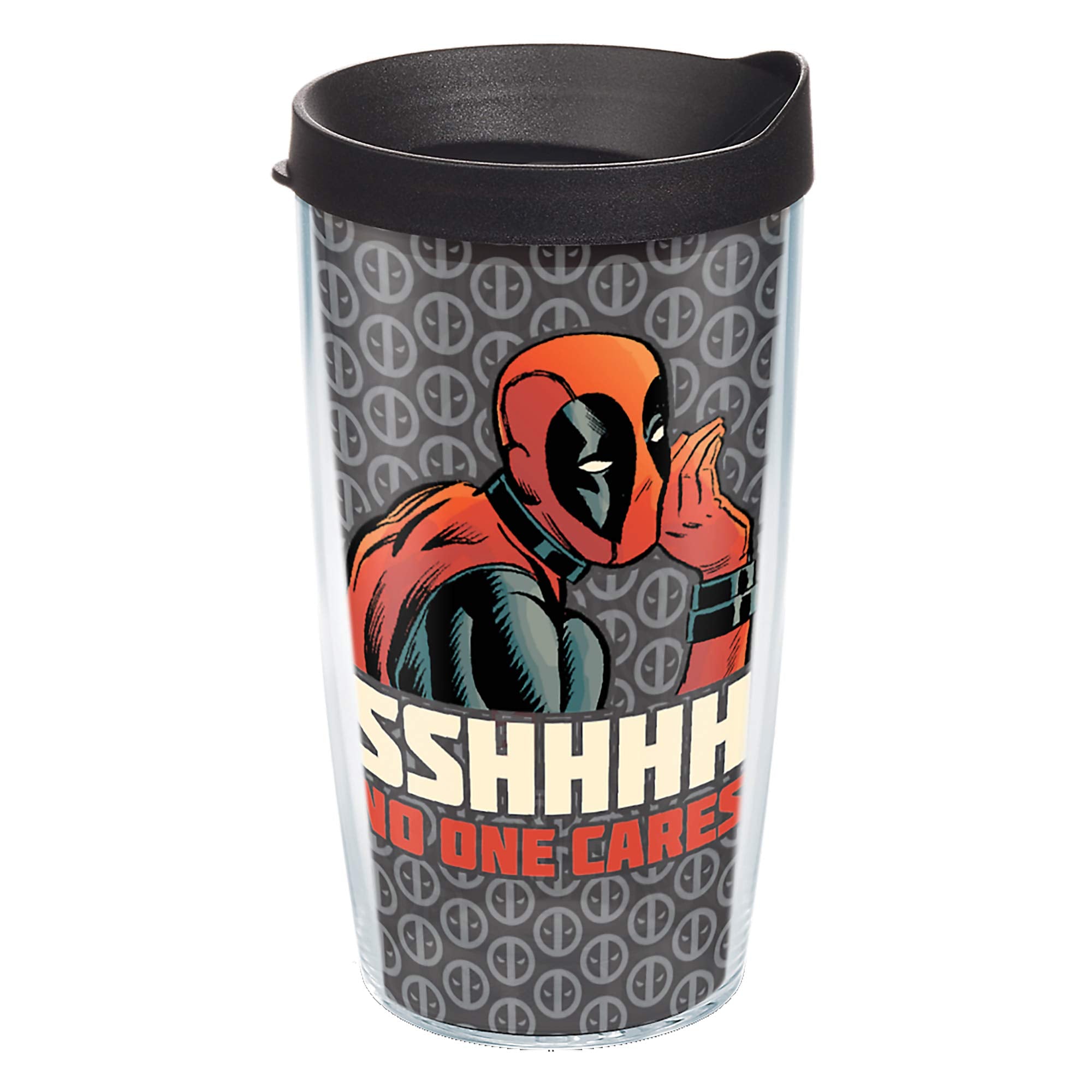 Tervis Marvel Deadpool Shhh No One Cares Made In Usa Double Walled Insulated Tumbler Travel Cup Keeps Drinks Cold & Hot, 16Oz, C