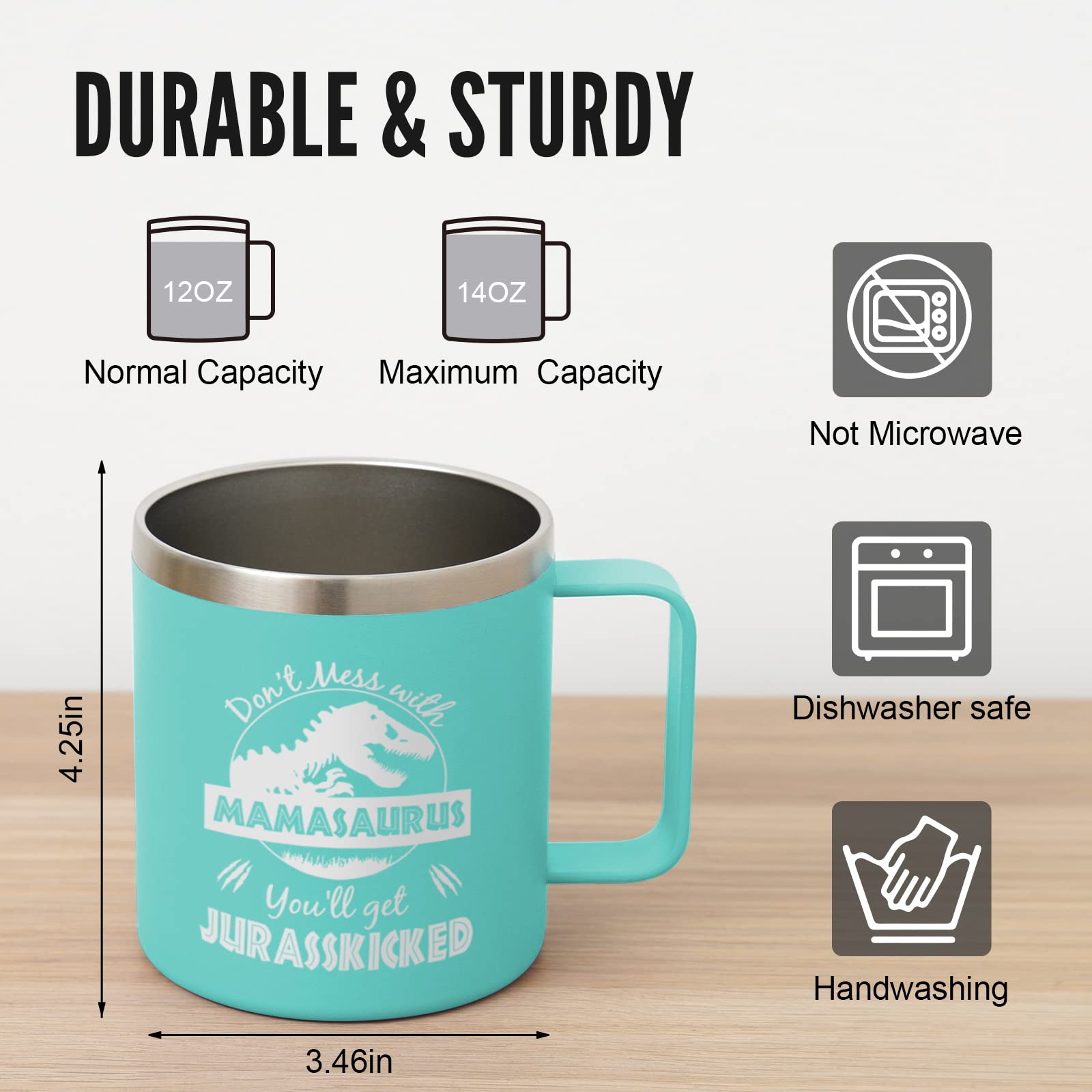 Nowwish Gifts For Mom From Daughter Son, Mamasaurus Coffee Mug, Birthday Gifts For Mom Women, Mother-In-Law, New Mom, 14Oz Green