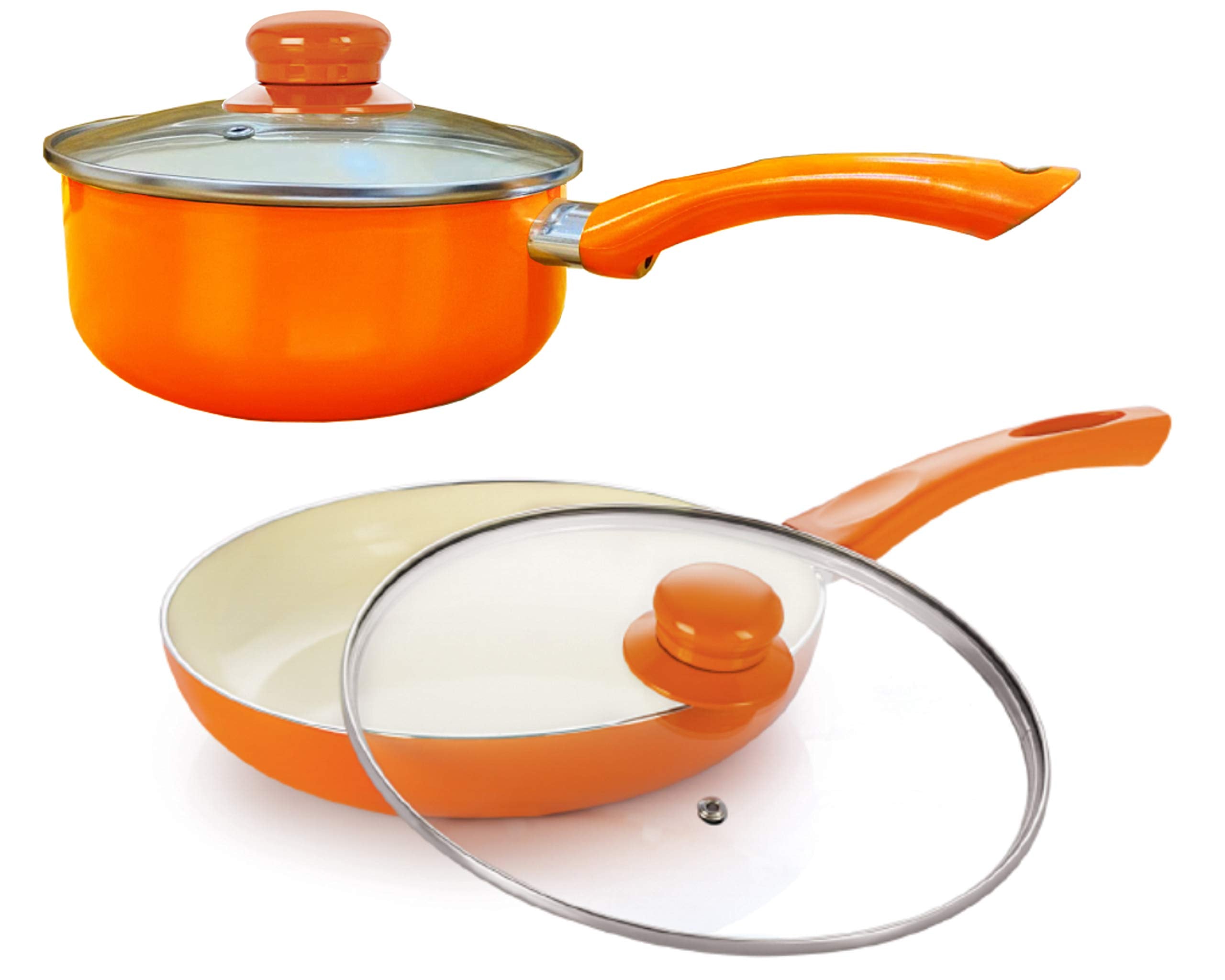 Nirlon Ceramic 2Piece Non Stick Induction Pots And Pan Set, Orange