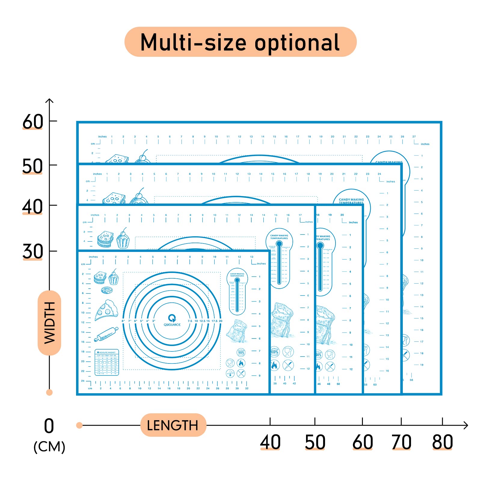 Silicone Baking Mat With Measurements, Pastry Mat/Fondant Mat/Dough Rolling Mat/Counter Mat/Oven Liner Mat, 20 ' '(W)28 ' '(L) B