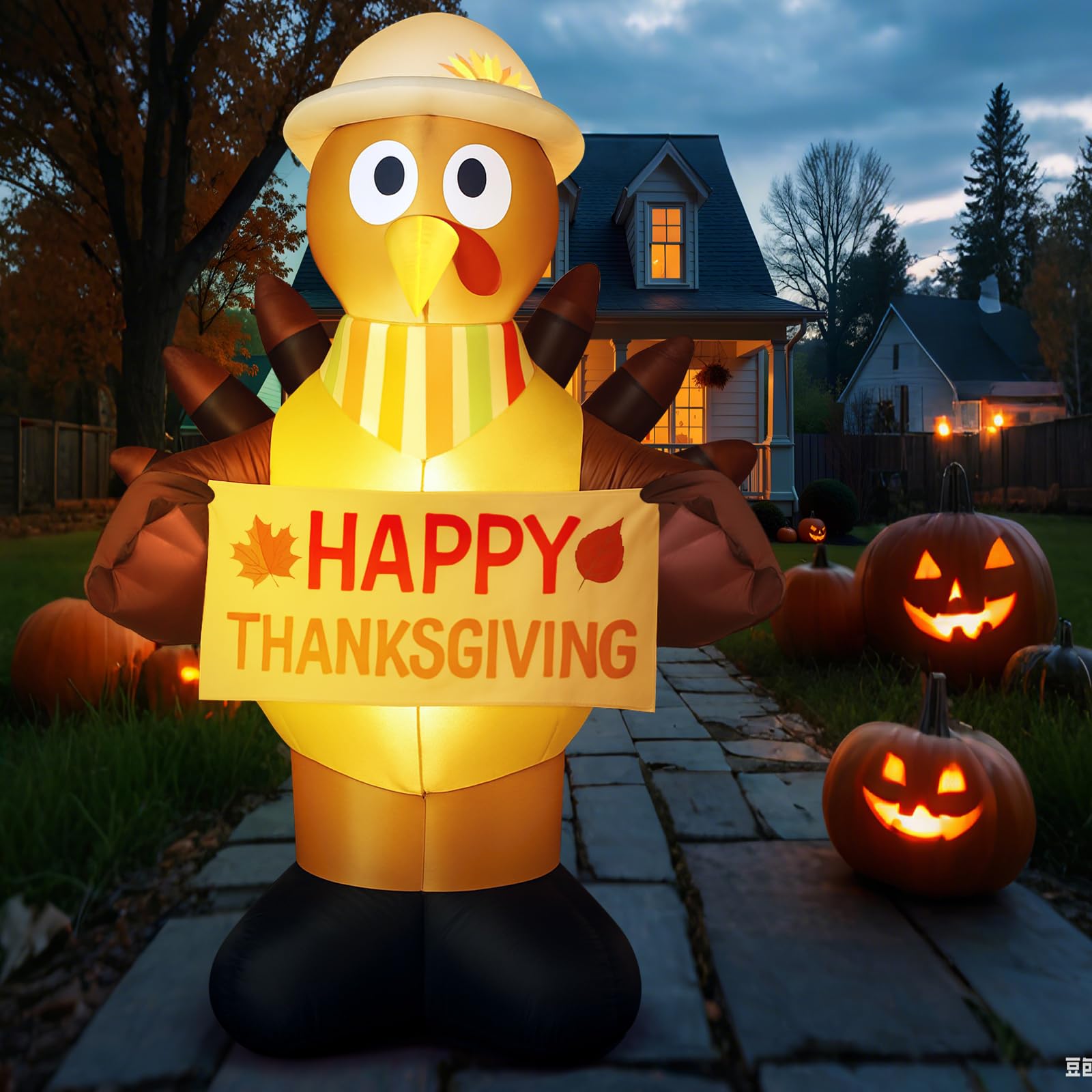 2 Pack 6ft Thanksgiving Inflatables Turkey Outdoor Decoration Thanksgiving Turkey Blow Ups for Outside with Built-in LEDs Inflat
