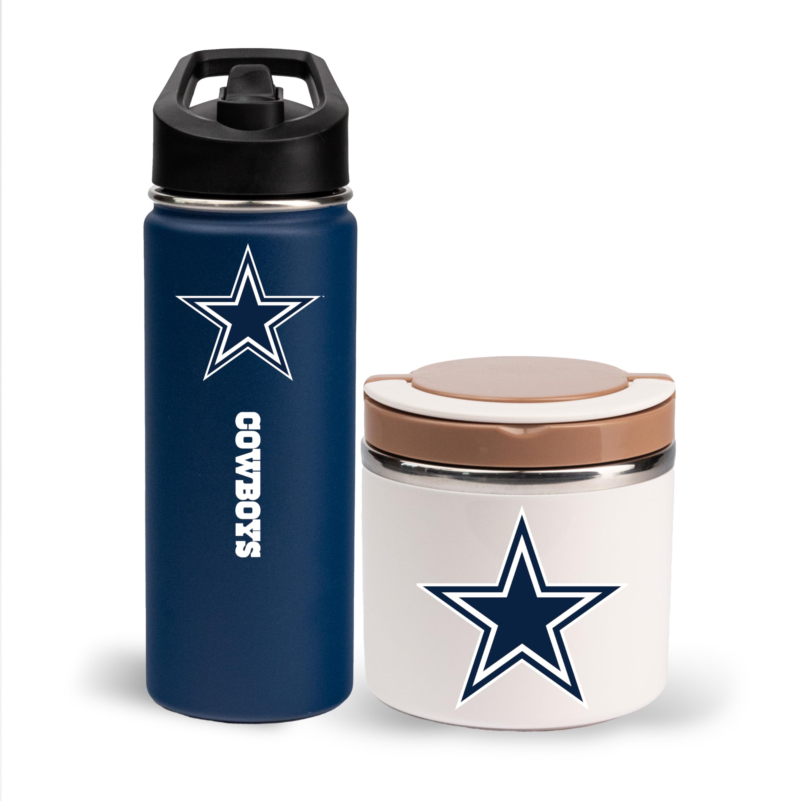 The Memory Company Officially Licensed 18oz Water Bottle with 22oz Food Storage Container, Dallas Cowboys