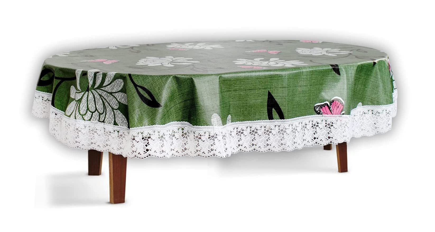 Crafting Bear Waterproof 4 Seater Oval Table Cover for Dining Table 54x78 Inches Flower Pattern Green Color