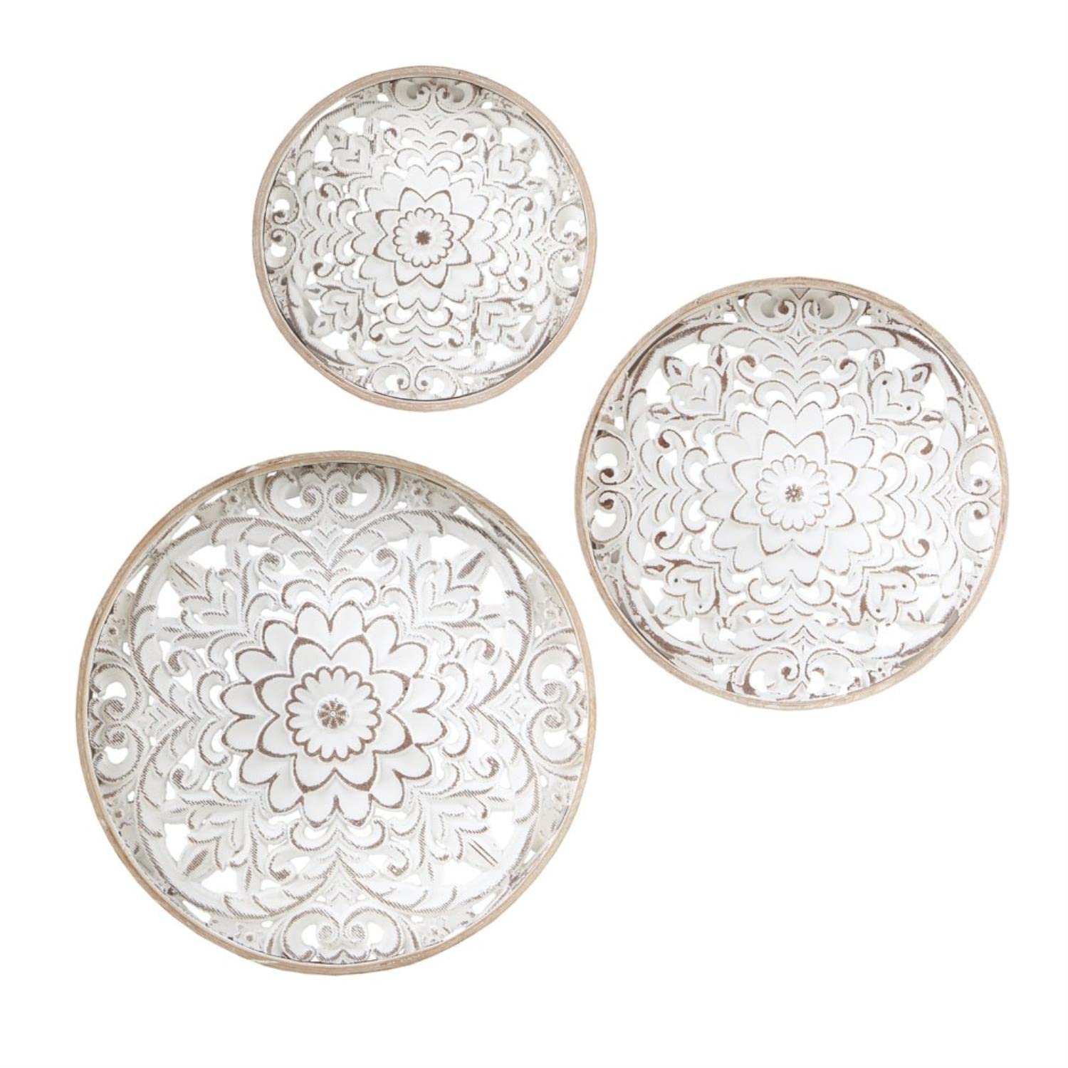 Madison Park Wall Art Living Room D  cor - Medallion Trio Real Fir Wood Round Design, Home Accent Modern Kitchen Dining Decorati