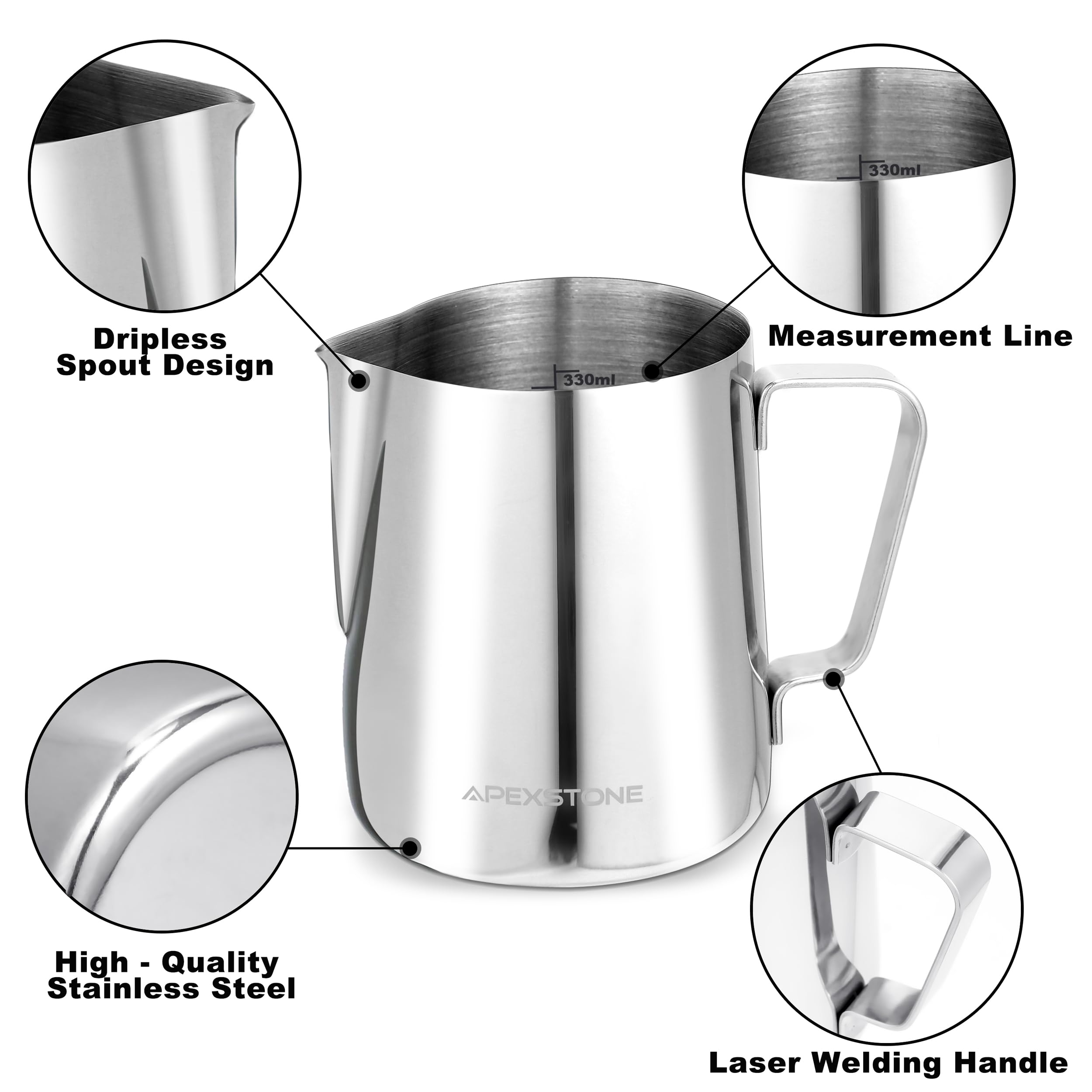 Apexstone 12 oz Espresso Steaming Pitcher  Coffee Milk Frothing Cup  Coffee Steaming Pitcher 12 oz/350 ml