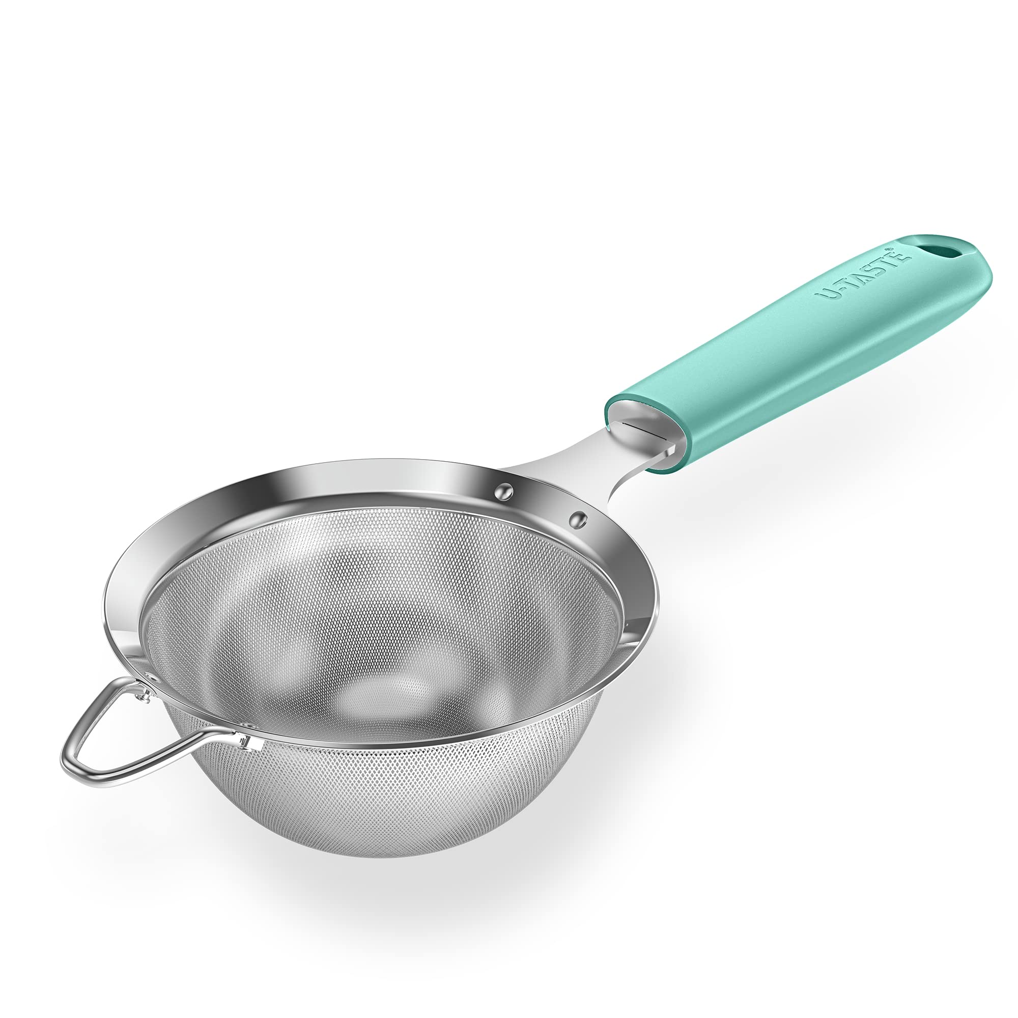 18/8 Stainless Steel Mesh Strainer: U-Taste 3.9 Inch Kitchen Fine Mesh Sieve Food Colander with Riveted Sturdy Silicone Handle a