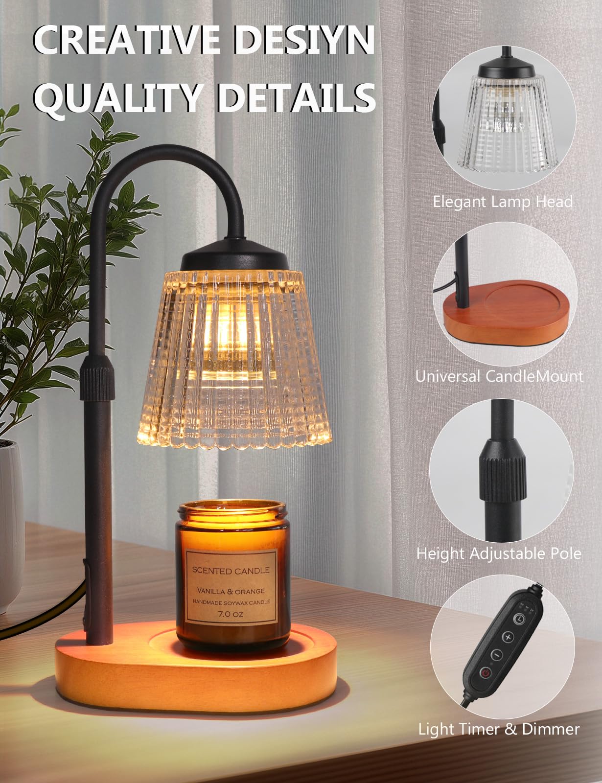 Yohonk Candle Warmer Lamp with Timer Dimmable, Adjustable Lamp Candle Warmer, Birthday Gifts for Women Mom, Wax Warmer Lamp for