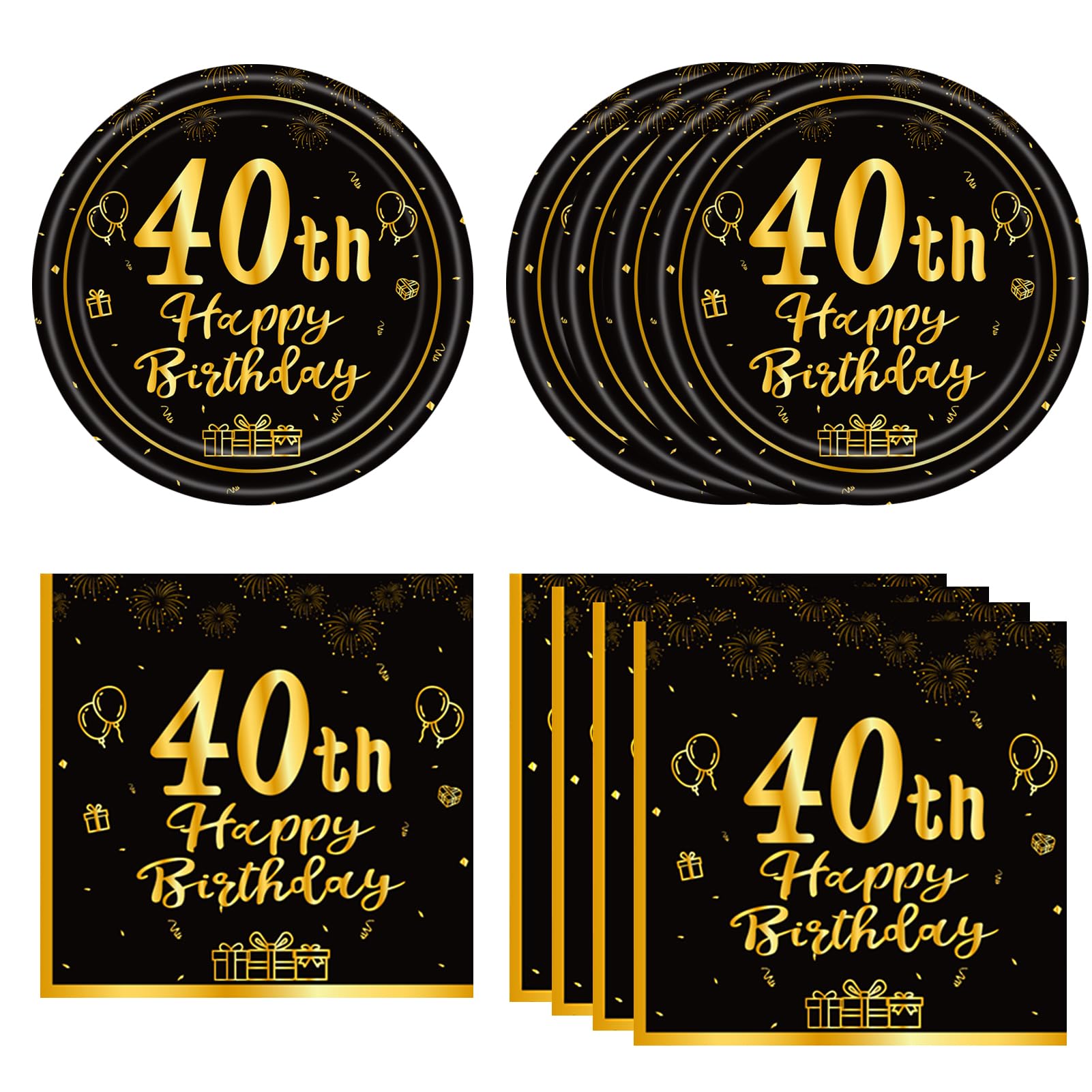 40Pcs 40Th Birthday Party Supplies Vintage 1984 40Th Party Tableware Set Plates Napkins For Men Woman Black And Gold 40 Birthday