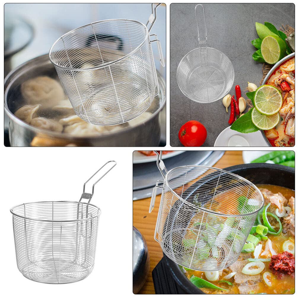 Kichvoe Mesh Pasta Basket Stainless Steel Mesh Spider Strainer Noodle Strainer Spaghetti Strainer Spoon Fried Food Basket Deep S