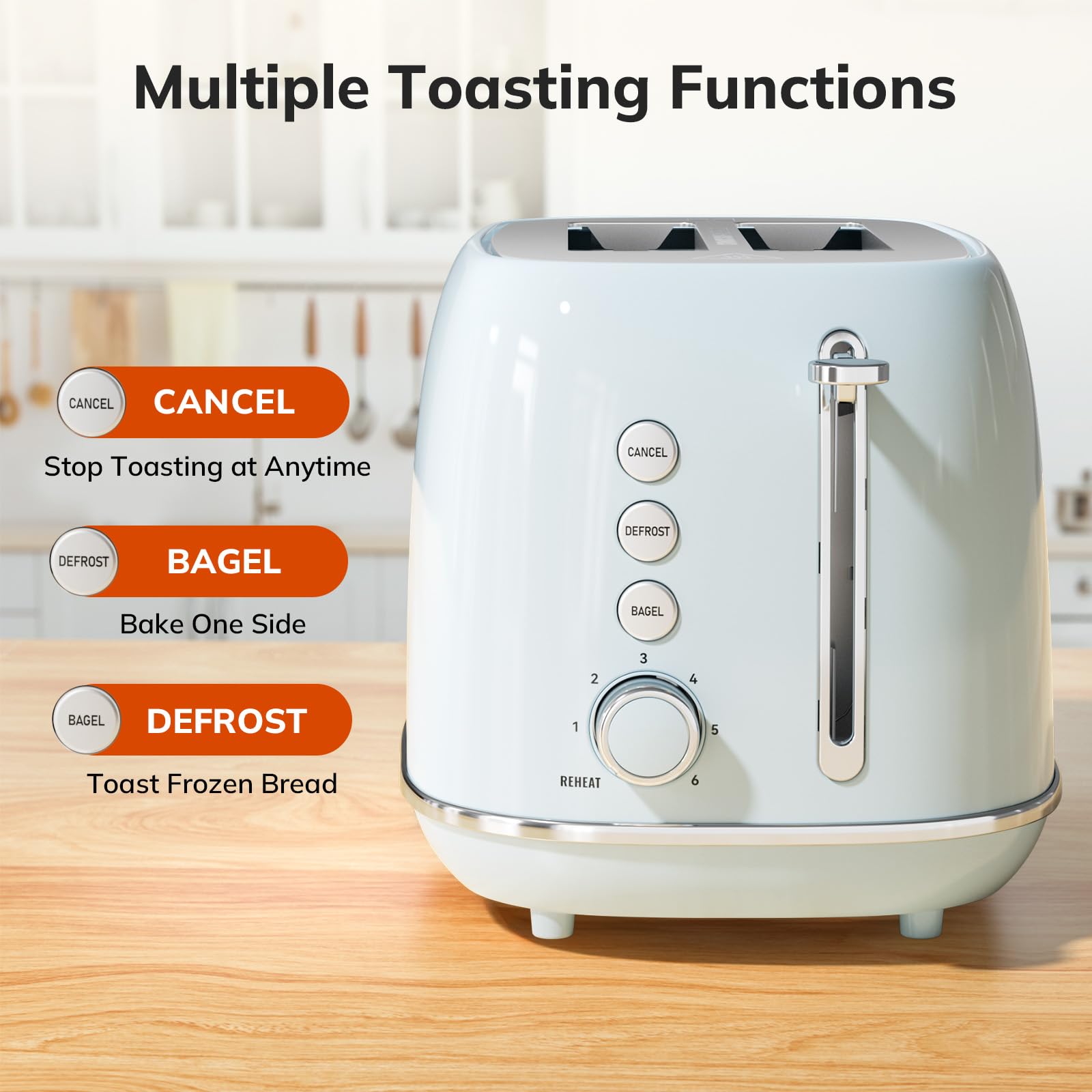 2 Slice Toaster Retro Stainless Steel Toaster With Bagel, Cancel, Defrost Function And 6 Bread Shade Settings Bread Toaster, Ext