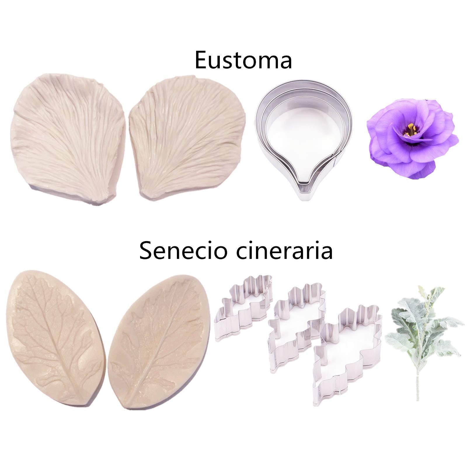 16Set Gum Paste Flower Tools Kit- 8Set Flower Silicone Mold And 8Set Stainless Steel Fondnat Flower Cutter Gumpaste Flower Cooki