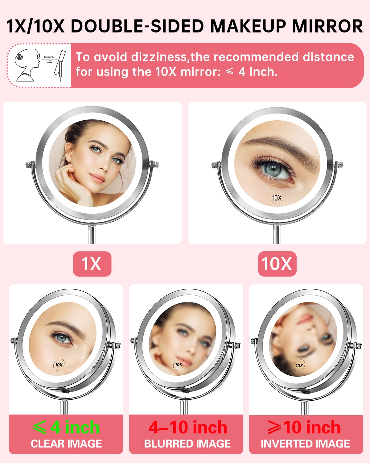 Gospire 1X/10X Magnifying Lighted Makeup Mirror Double Sided Round Standing 360 Degree Swivel Mirror For Shaving Bathroom 7 Inch