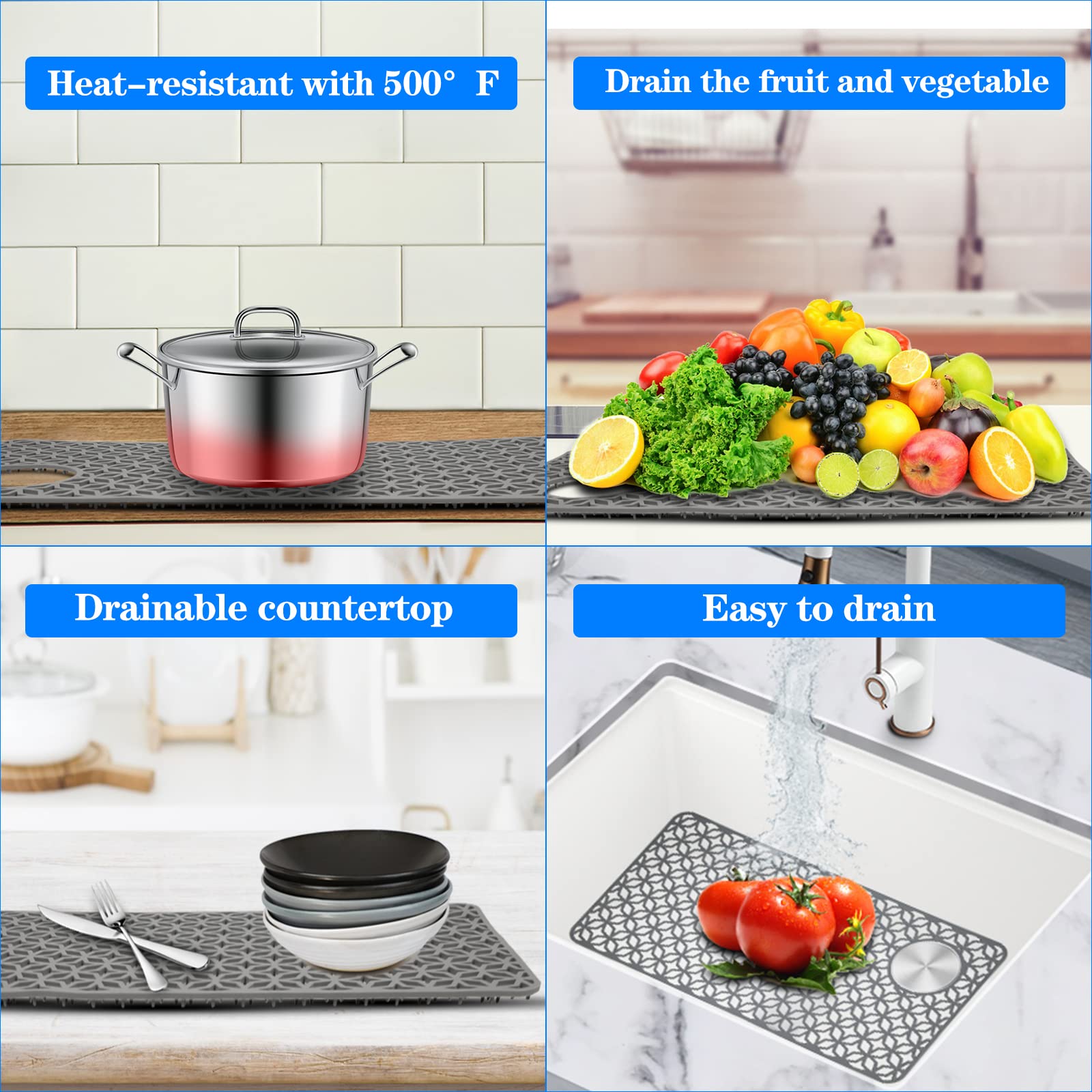 QKVCX Sink Protectors for Kitchen Sink 28.25''x 14.2'' Sink Protectors for Kitchen Sink Drainage Mat- Non-slip Sink Mat for Bottom of Kitchen Farmhouse Porcelain Sink Kitchen Sink Grid Accessory.