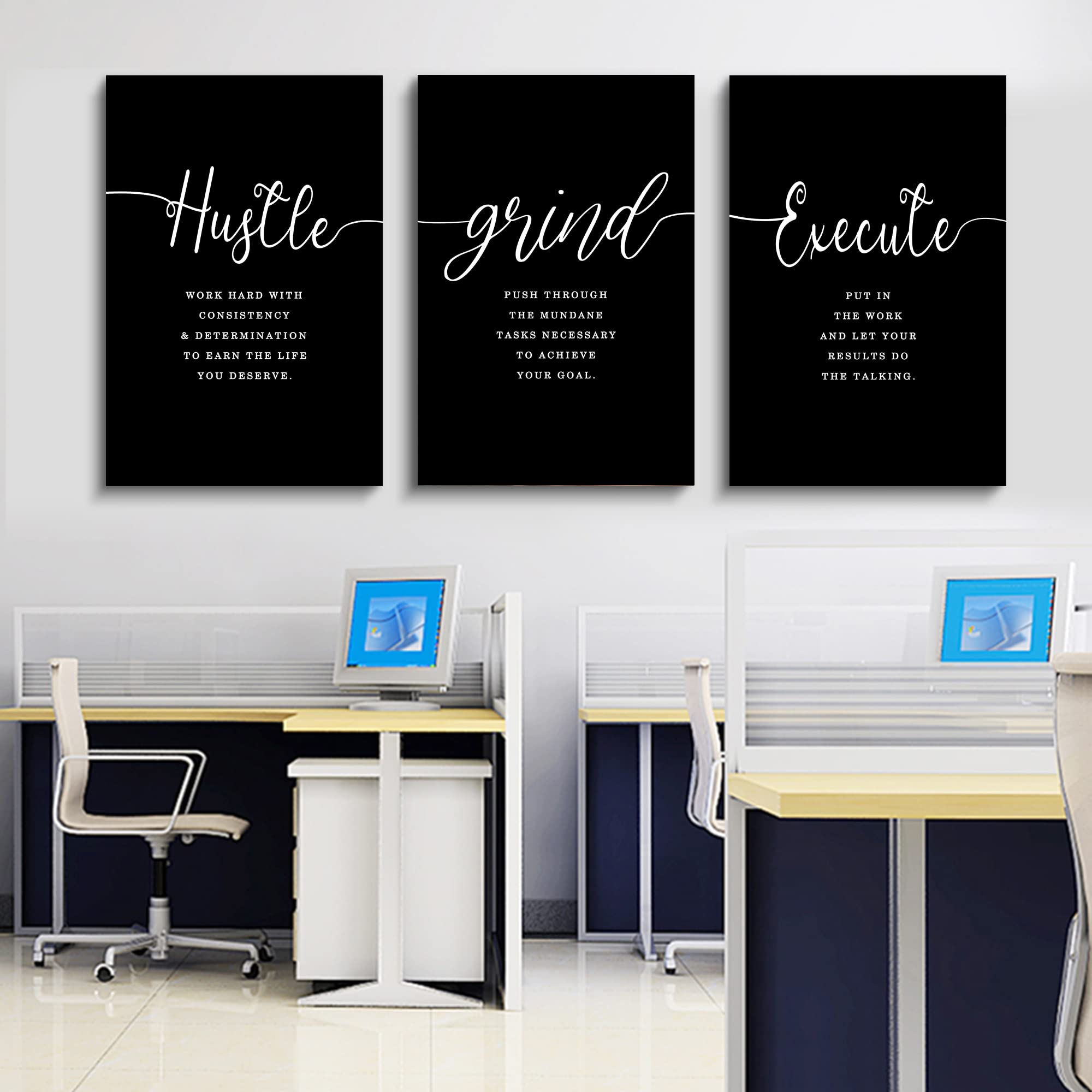 Hustle Quotes Execute Prints  Framed Canvas Wall Art Success Quote  Office Wall Art  Black Large Poster  Positive Motivational Set of 3 Prints  Execute Failure Definition  Inspirational Print  Boss Gift (F-3pcs 20x30inchx3pcs)