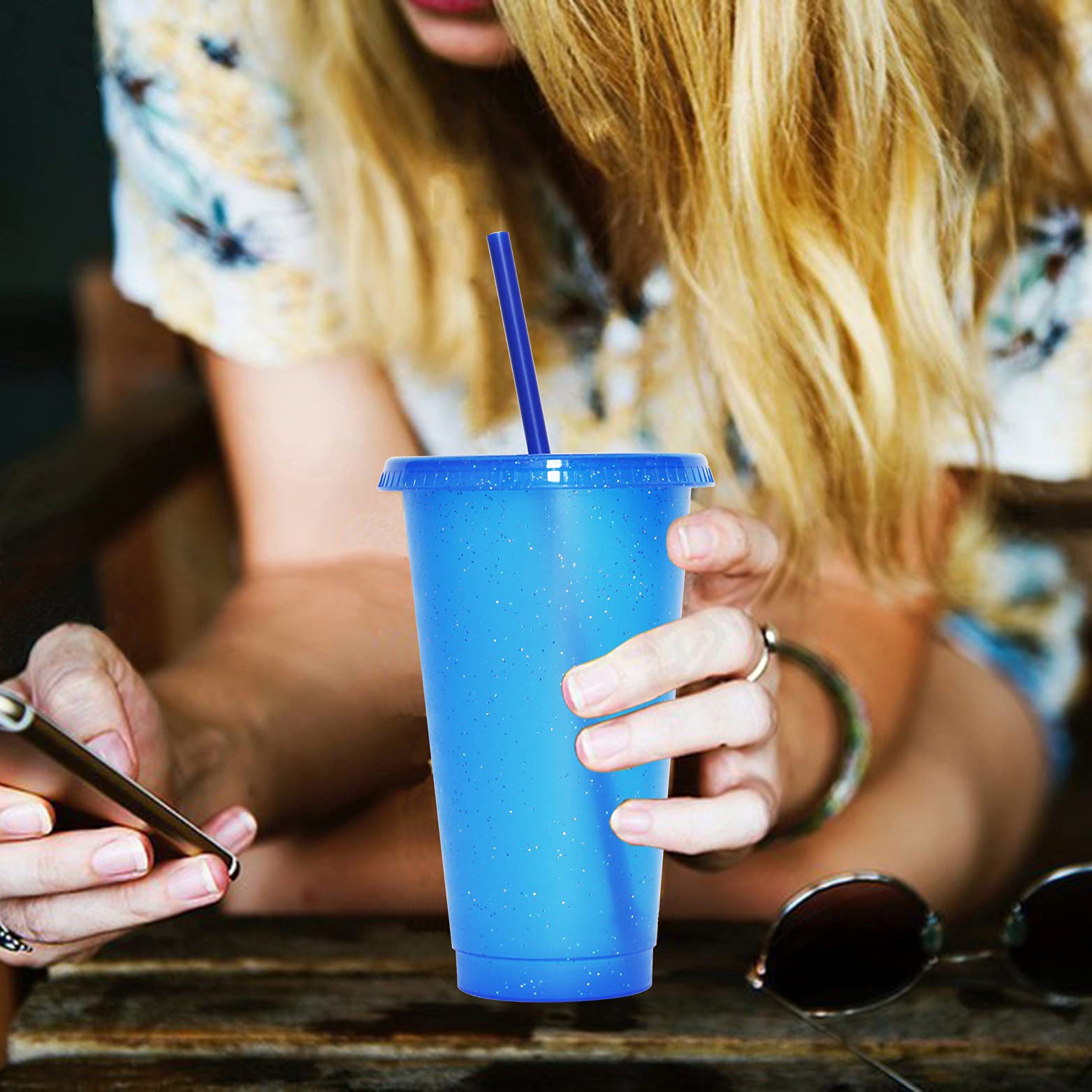 Suertestarry 24Oz Tumblers With Lids And Straws Bulk,Water Bottle Iced Coffee Travel Cup Cold Drink Cup Smoothie Cup,Reusable Pl