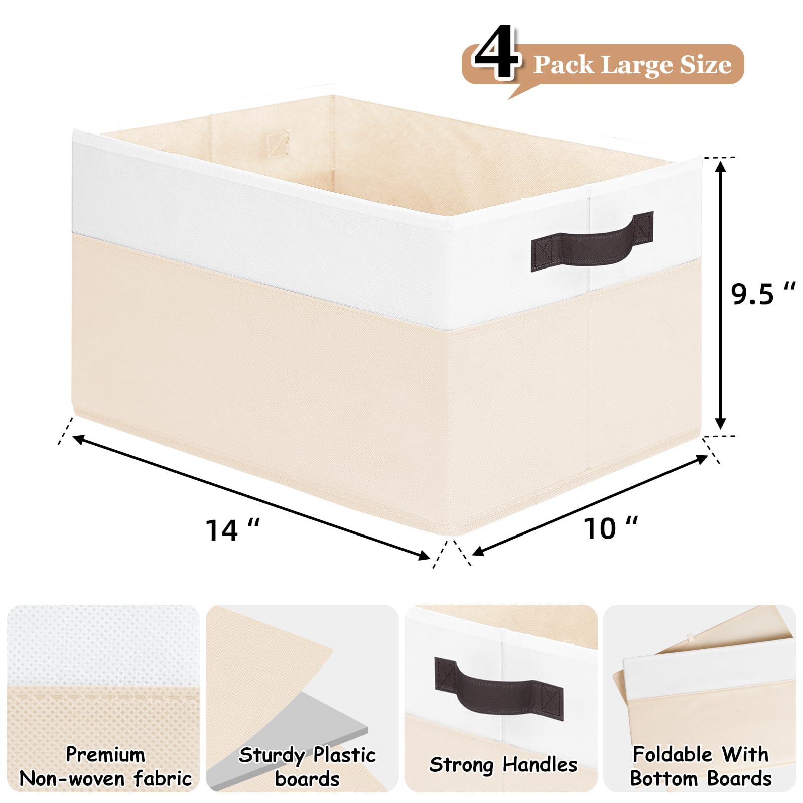 Criusia 4 Pack Baby Clothes Organizer Bins, Fabric Collapsible Storage Baskets With Handles, Odorless Storage Bins For Toy Cloth