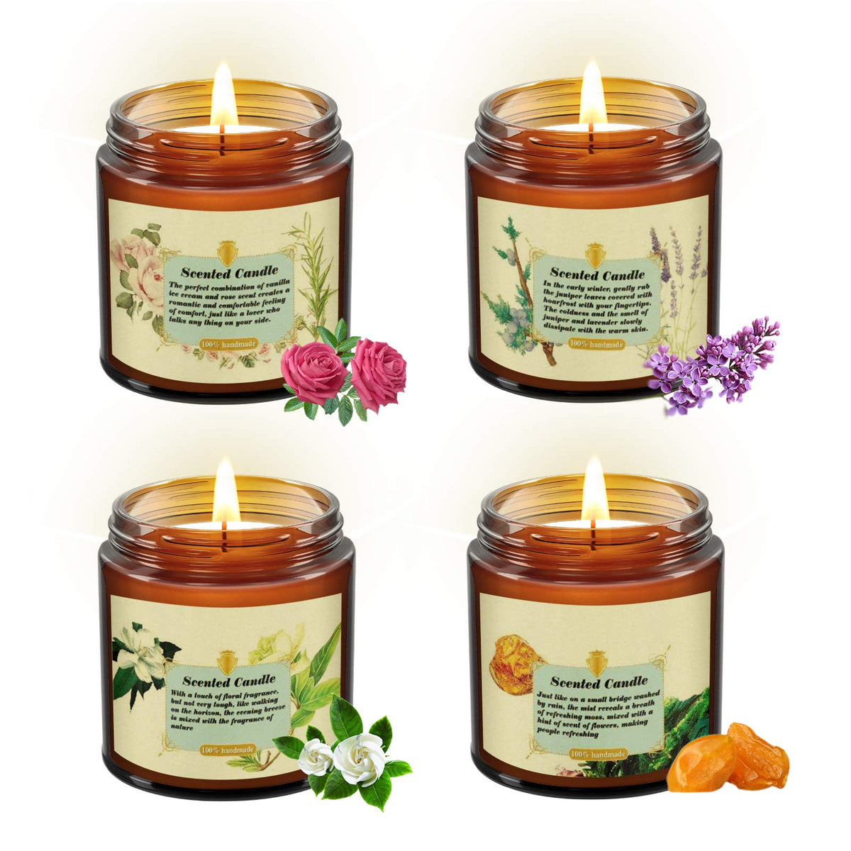 4 Pack Scented Candles for Men, Scented Candles Set Soy Candles for Home Him, Yoga, Mother's Day, Gifts for Him, Birthday