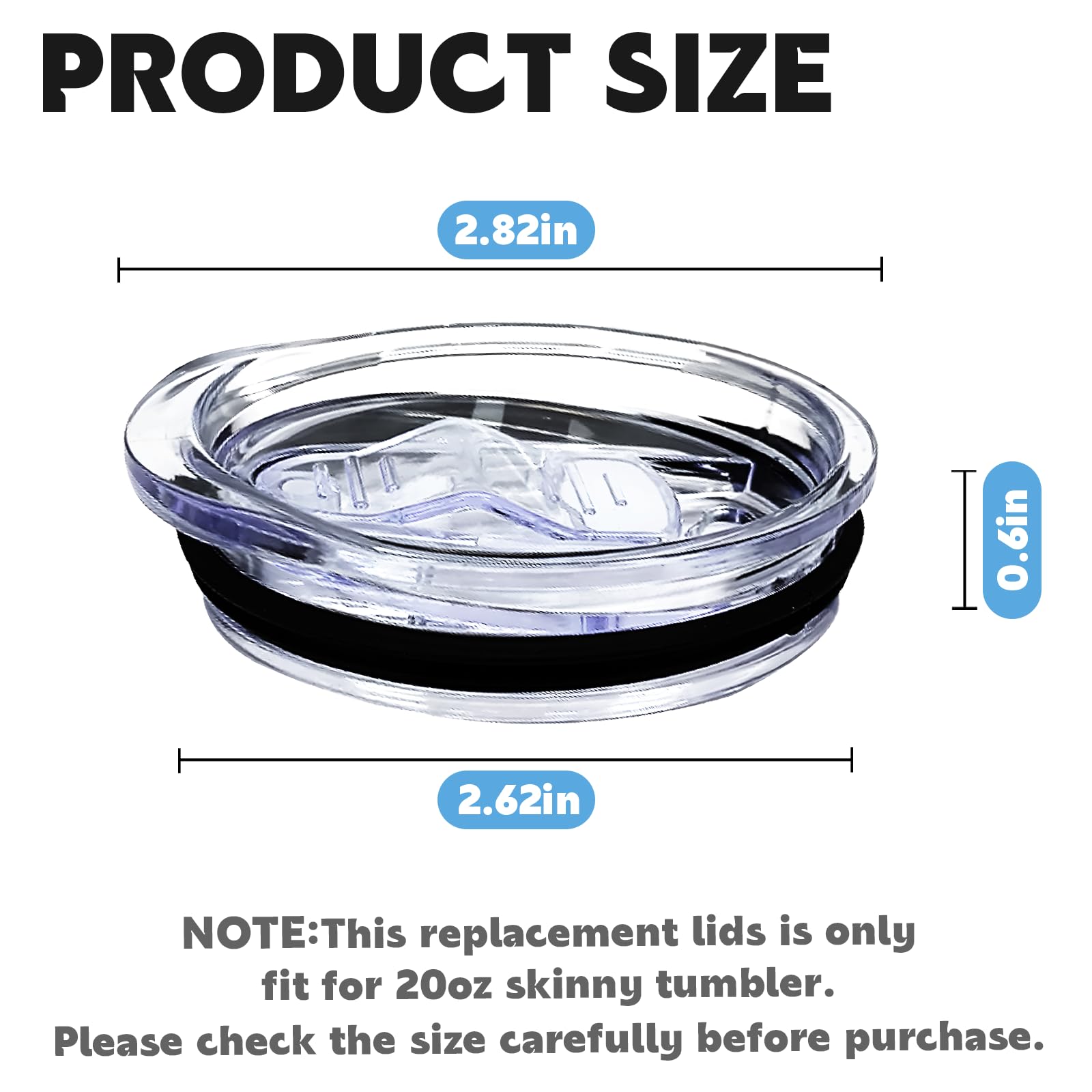 Xccme 20Oz Skinny Tumbler Replacement Lids 6 Pack,Spill Proof Splash Resistant Silicone Sliding Covers,Straw Friendly, Bpa Free