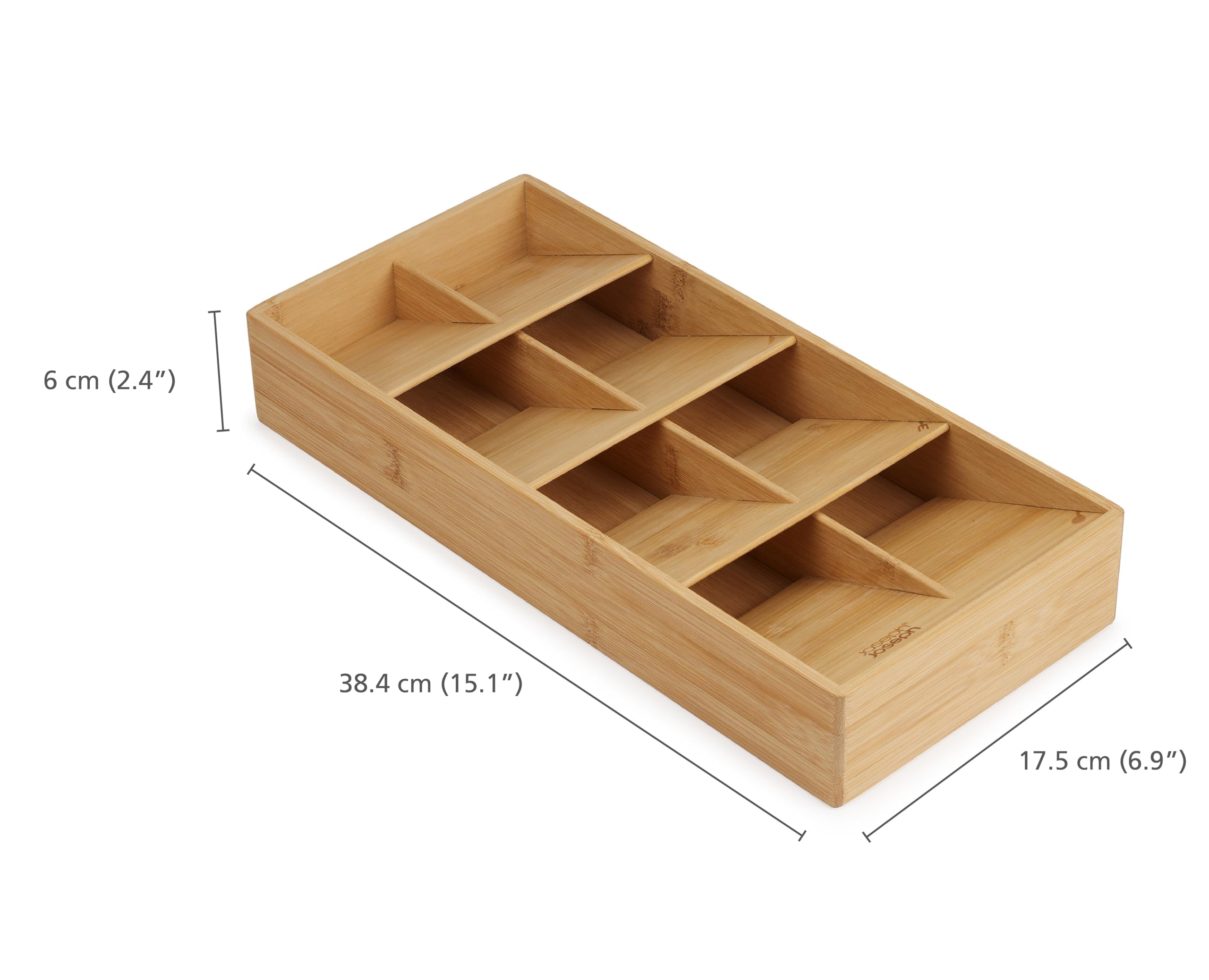 Joseph Joseph Drawer Store - Large Compact Cutlery Drawer Organizer, 8 Compartments, Holds 48 Pieces, Bamboo