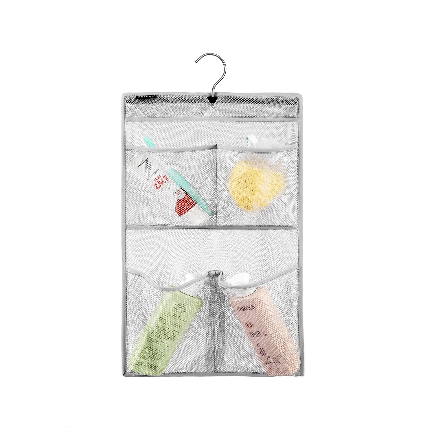 Anzorg Mesh Shower Organizer Hanging Caddy Quick Dry Bathroom Storage For Toiletry Accessories With Rotating Hanger (4 Pockets)