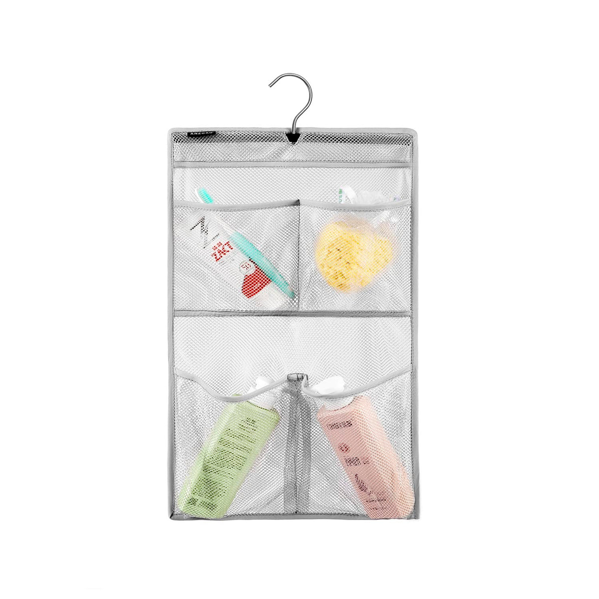 Anzorg Mesh Shower Organizer Hanging Caddy Quick Dry Bathroom Storage For Toiletry Accessories With Rotating Hanger (4 Pockets)