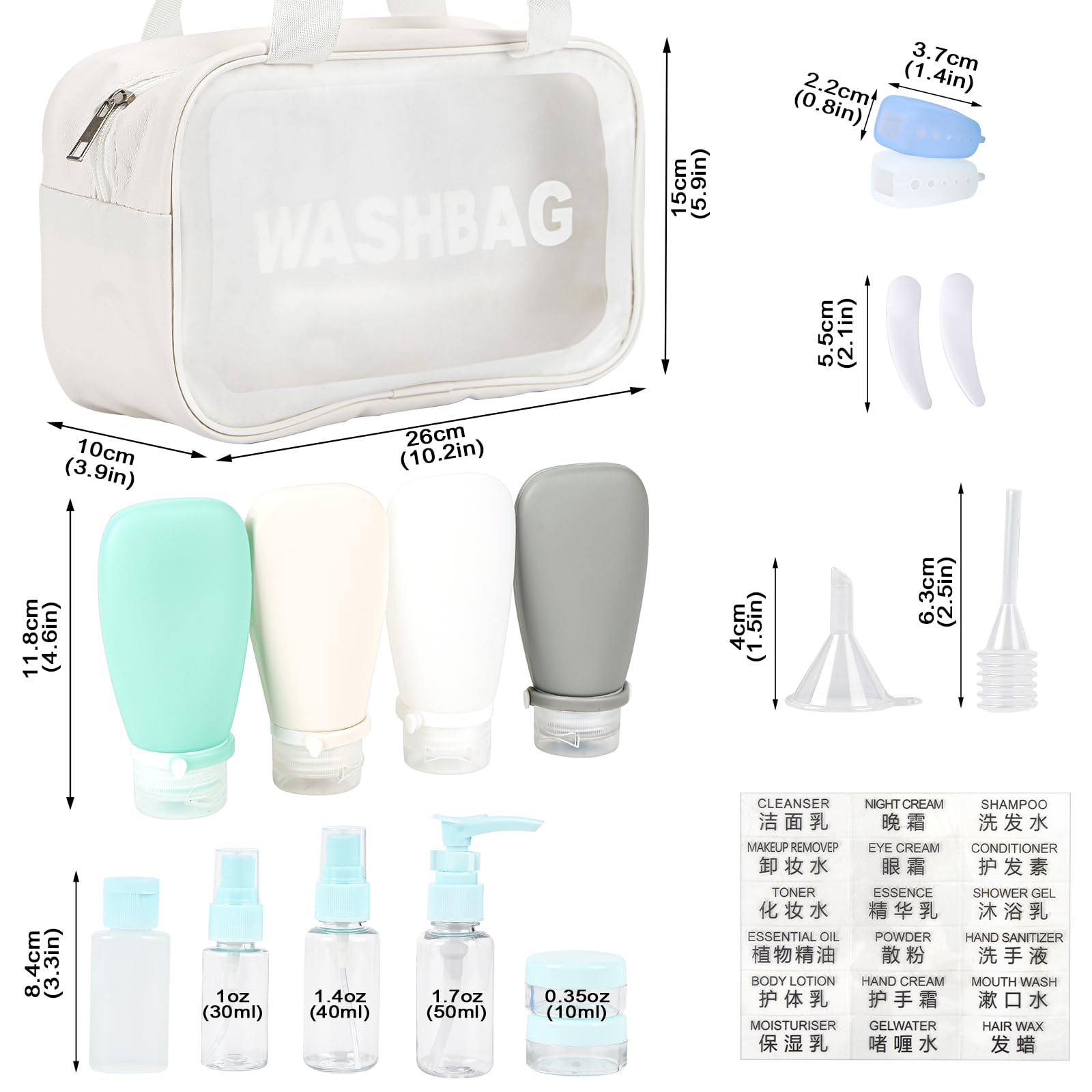 Dingco 18 Pcs Travel Bottles Set For Toiletries Tsa Approved, Leak Proof Travel Bottles, Travel Toiletry Bag Set Comes With 3 Oz