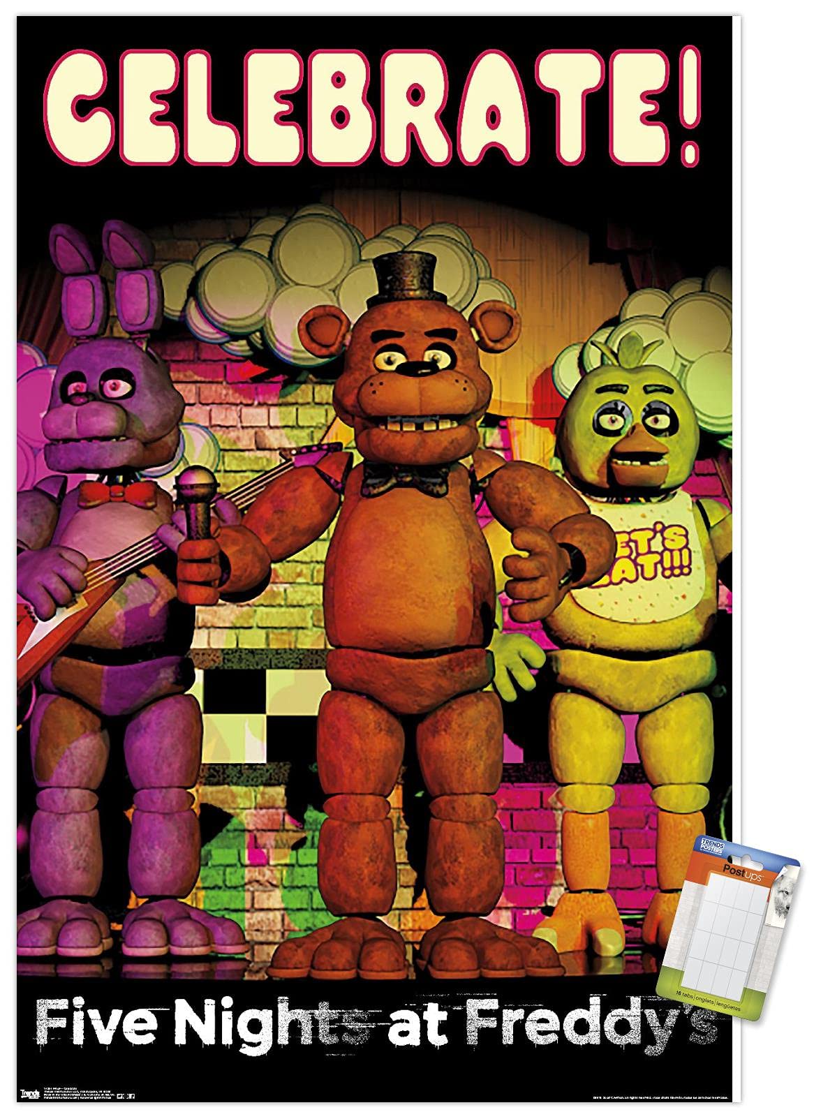 Trends International Five Nights At Freddy'S - Celebrate Wall Poster, 14.725'' X 22.375'', Premium Poster & Mount Bundle