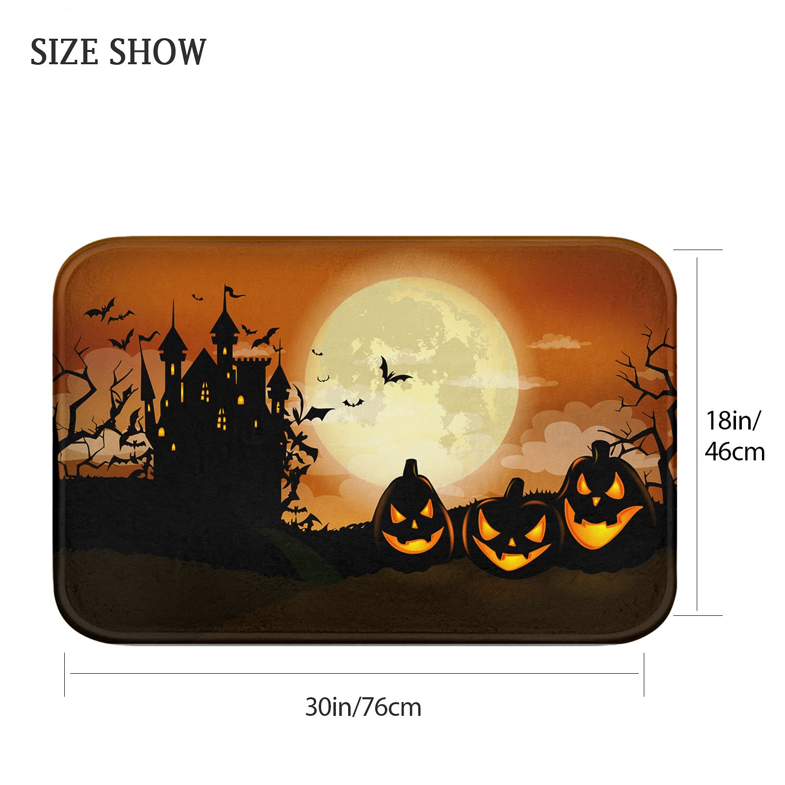 Britimes Bath Mat for Bathroom, No Slip, Halloween Orange Moon Washable Cover Floor Rug Carpets Floor Mat Bathroom Decorations 1