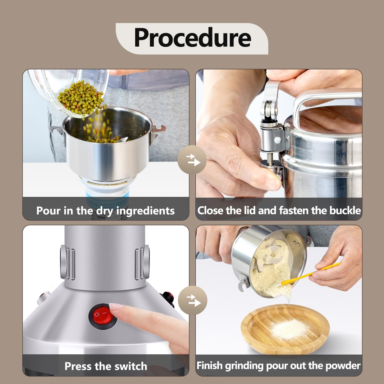 Greatrue Electric Grain Mill Grinder Spice Grinder Flour Mill Wheat Cereals Herb Pulverizer For Kitchen,150G High Speed Dry Spic