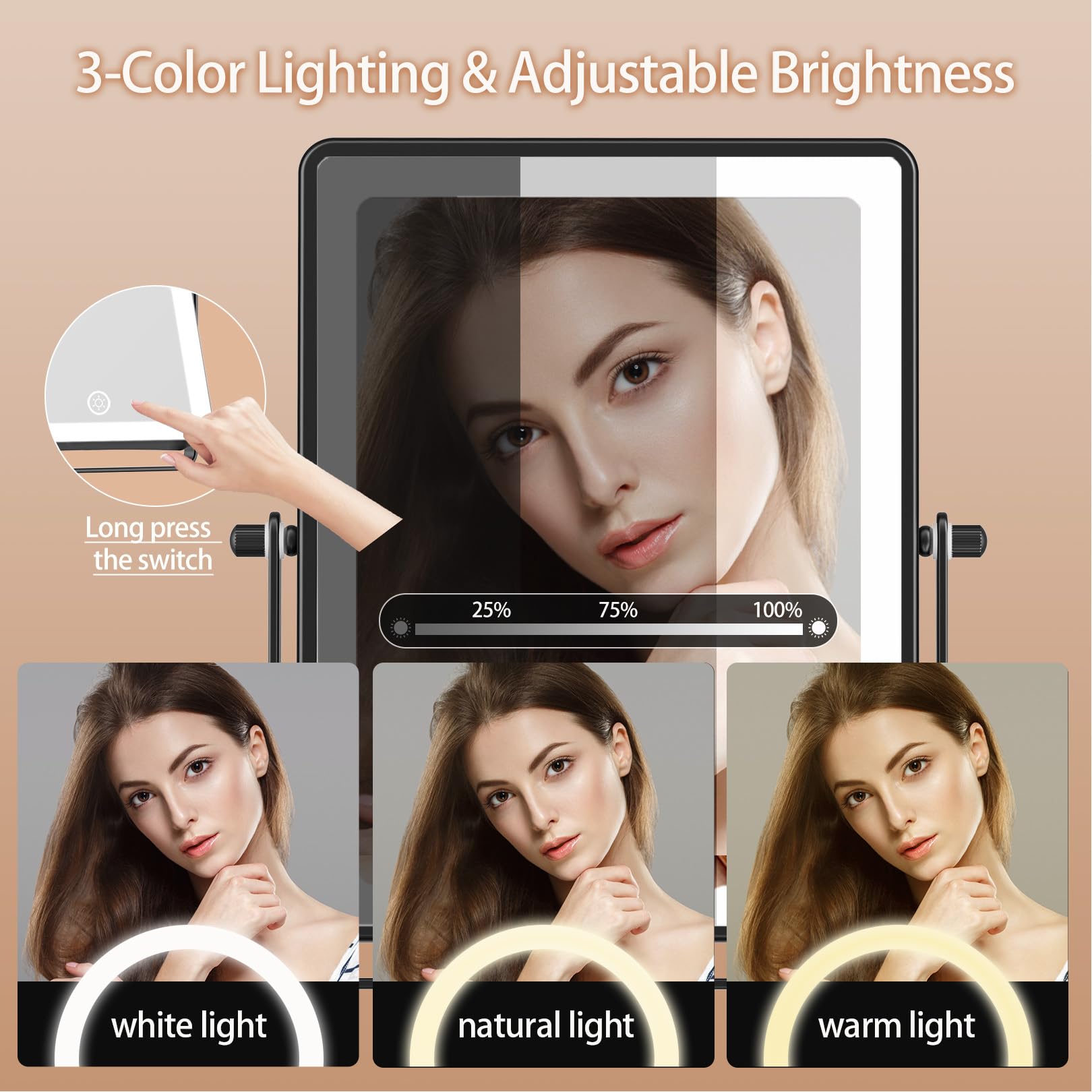 FASCINATE 5000mAh Rechargeable Wall Mounted Makeup Mirror, 8.7  Double Sided Touch Switch 1X 30X Rectangle Magnifying Mirror wit