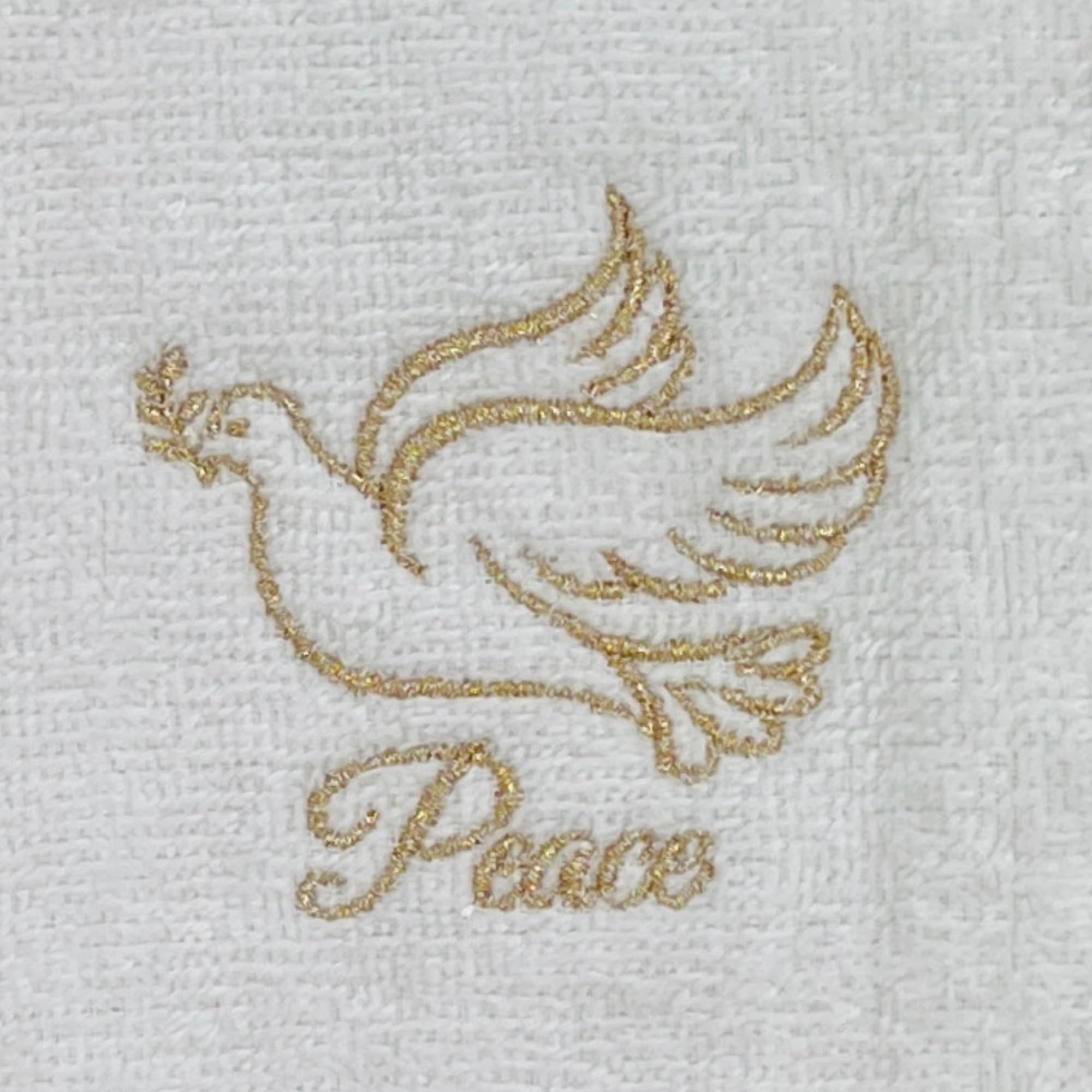 Decorative Christmas Theme Towel Set: Luxury Bathroom Plush Velour Cotton Fingertip Towels Of Gold Embroidered Doves With Peace
