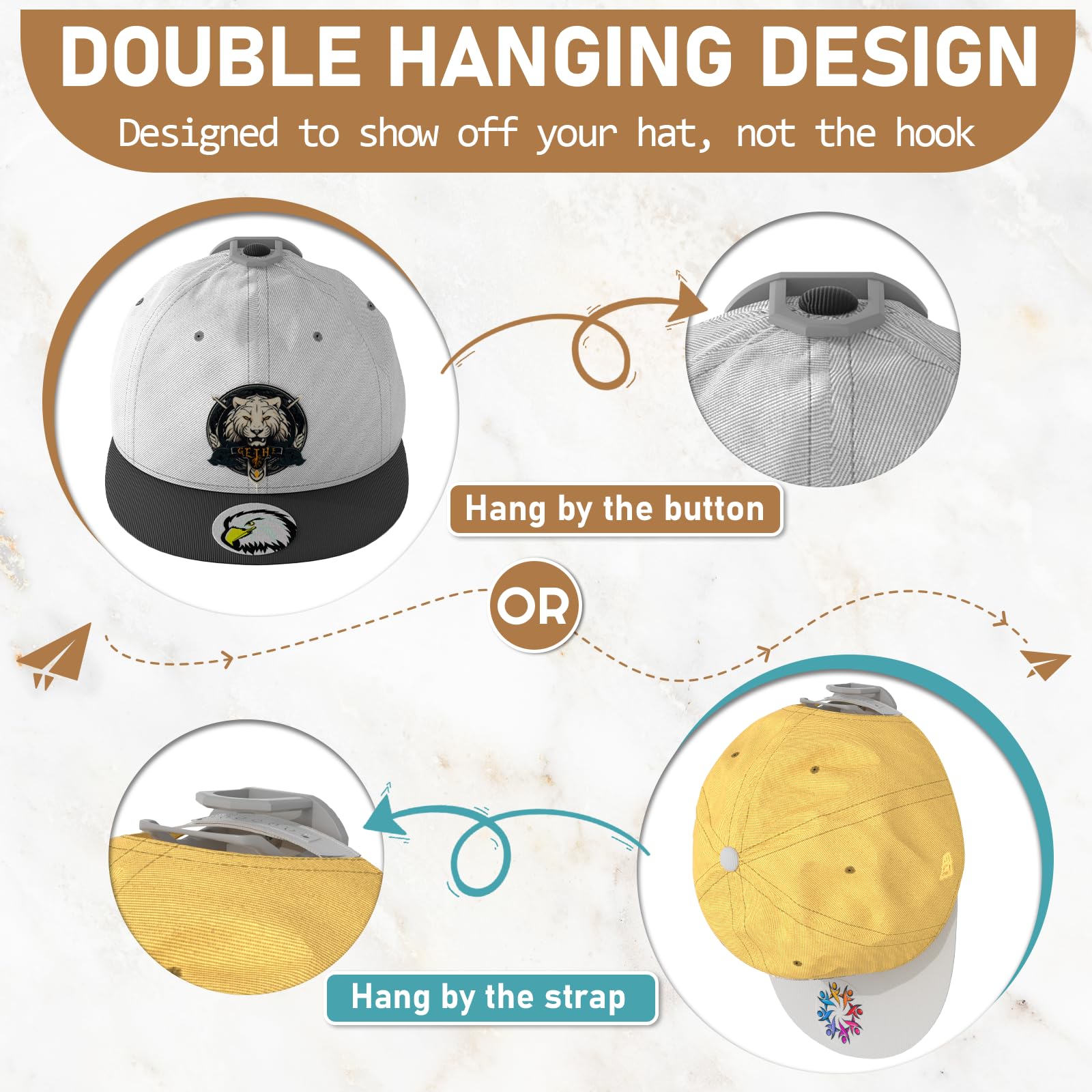 36 Pack Adhesive Hat Hooks For Wall, Super Strong Hat Rack For Baseball Caps, Hat Organizer Display For Home Decor, Hat Hangers