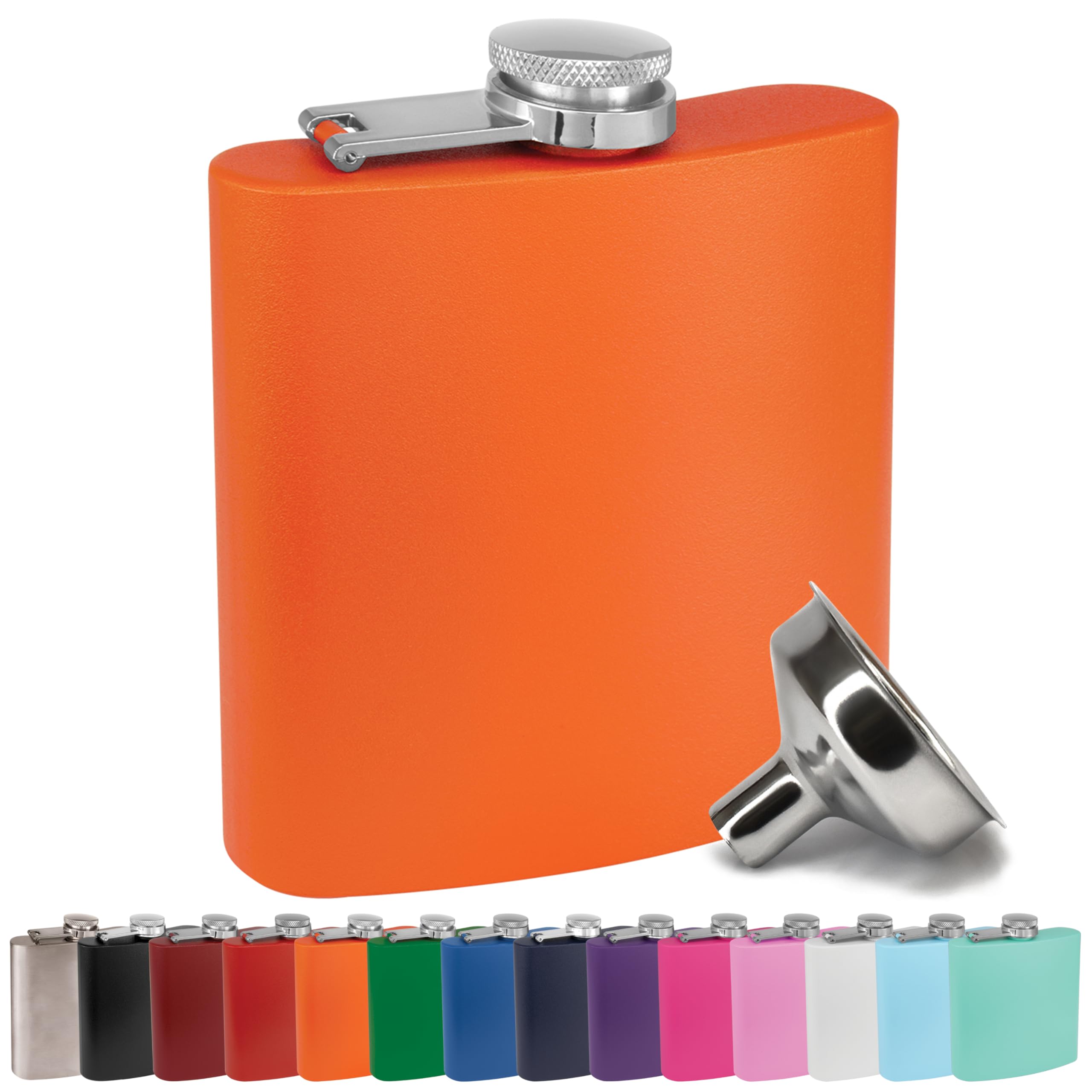 Clear Water Home Goods - 6 Oz Powder Coated Stainless Steel Hip Flask - Wedding Party - Groomsman - Bridesmaid (Matte Orange, 1)