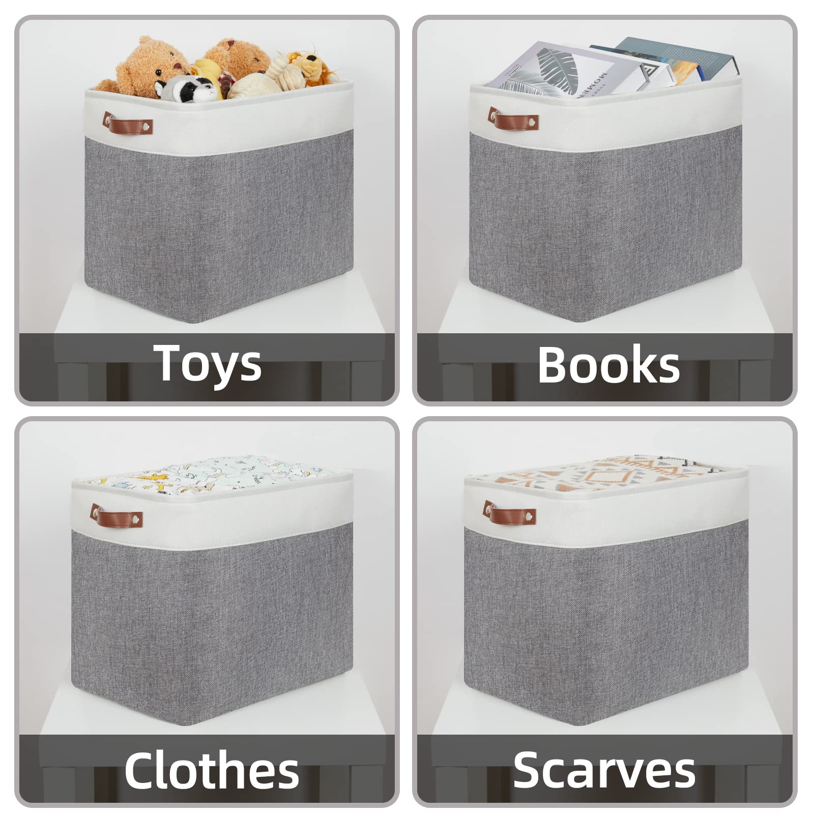 Hnzige Large Storage Baskets Rectangular Storage Bins Baskets For Organizing [2 Pack] Tall Shelf Baskets With Handles, Decorativ