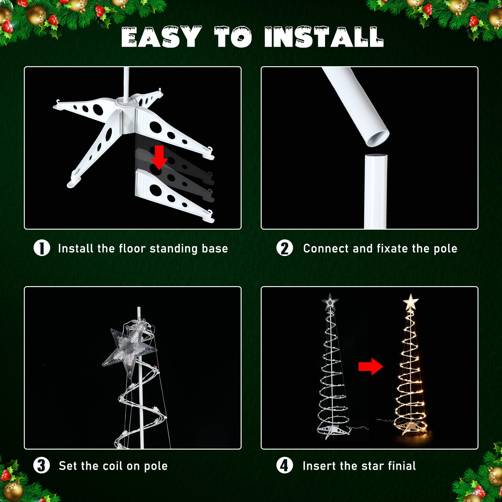 Macarrie 2 Pack 6 Ft Spiral Christmas Trees Outdoor Light Up Christmas Tree 125 LEDs Plug in Cone Tree Decoration with Star Topp