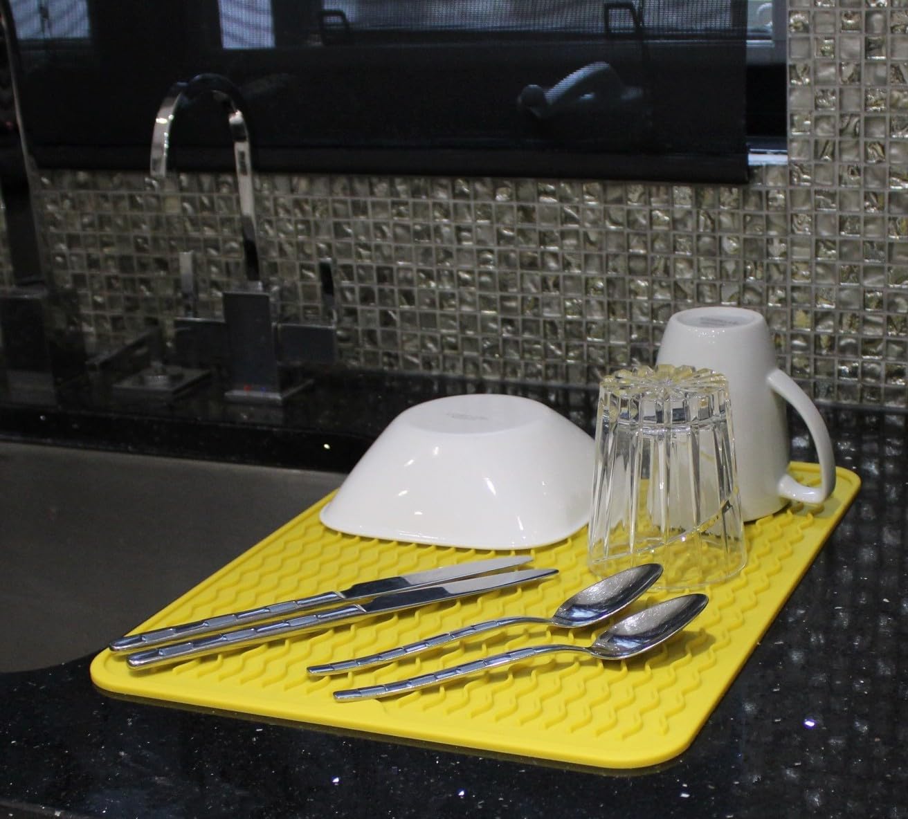 Dependable Industries Silicone Drying Mat, 16''X12'' - Grooved Design, Heat-Resistant, Non-Slip, Bpa-Free - For Dishes, Cutlery,