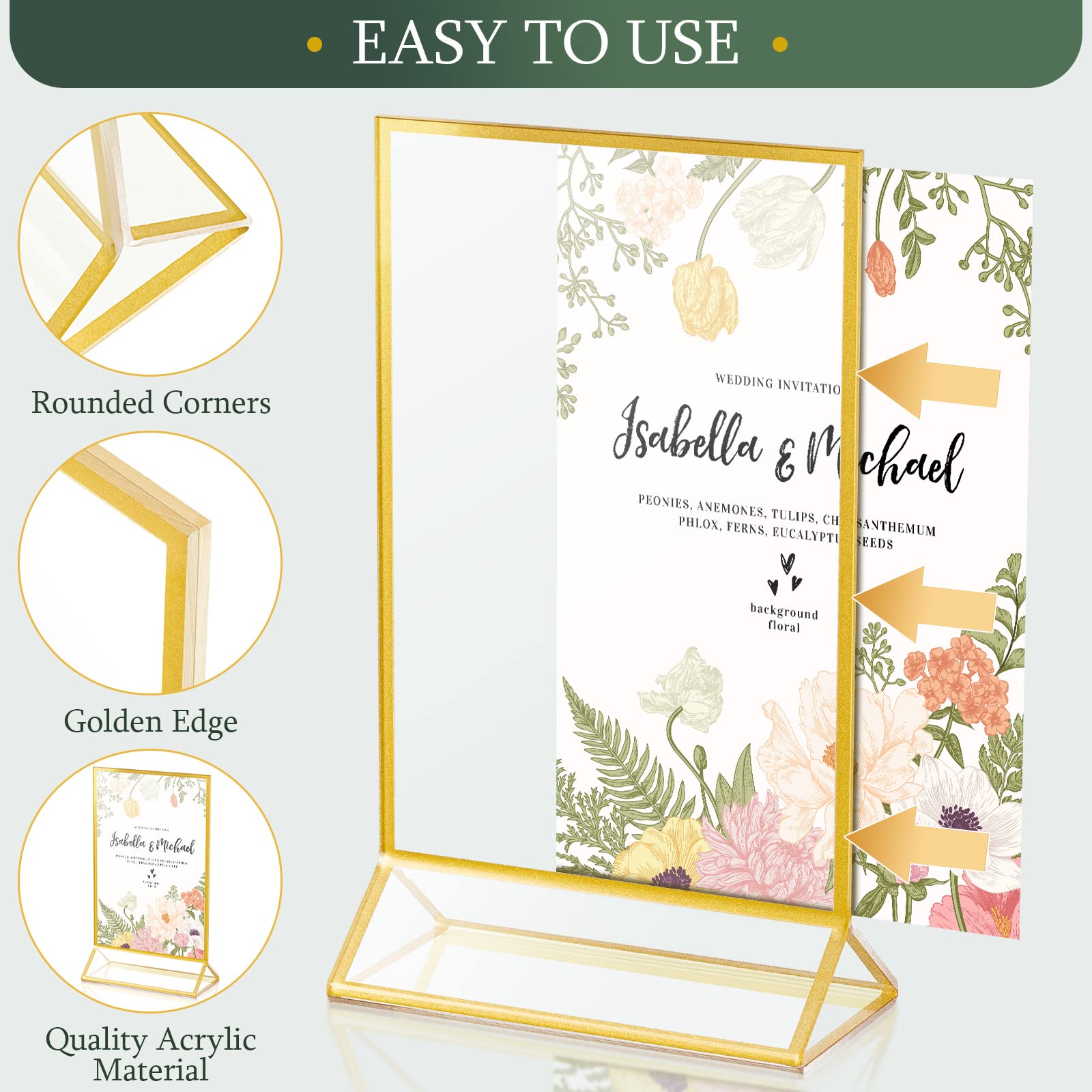 12 Pieces Gold Frames Clear Acrylic Sign Holder Double Sided Menu Display Stand With Gold Borders 2Mm Table Number Holder For We