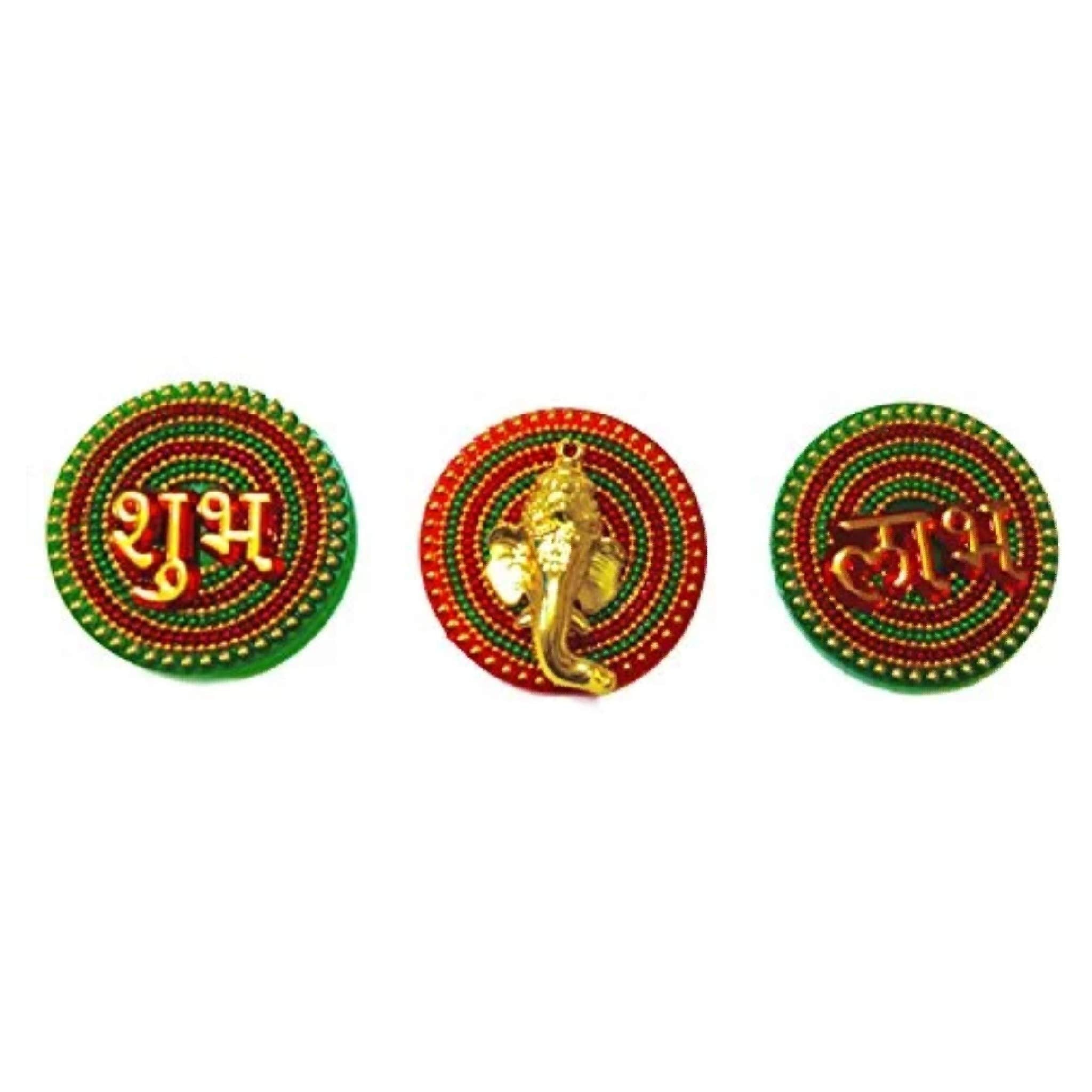 BDS CREATIONS 045 Multicolor Decorated Designer Handcrafted Acrylic Shubh Labh and Ganesha Foor Door Wall Decoration Set of 3PCS